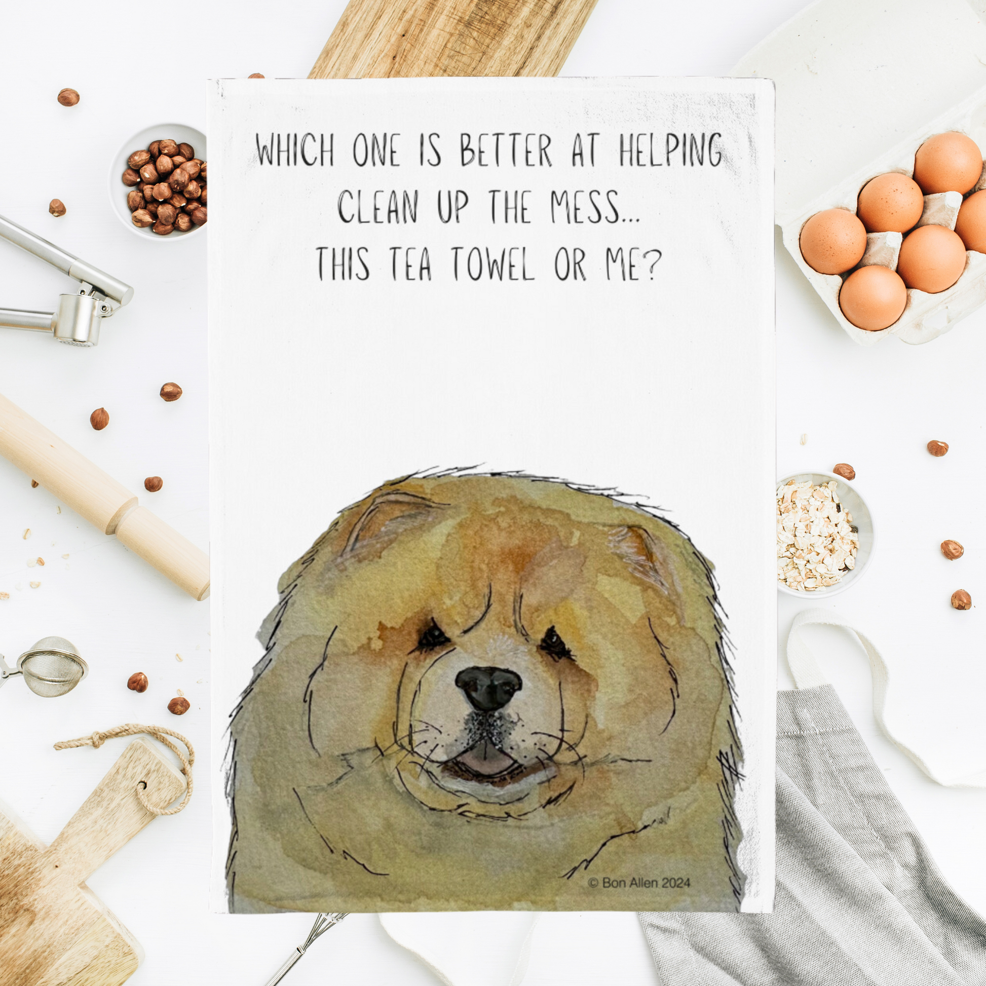 Fawn Chow Chow Tea Towel with Witty Design