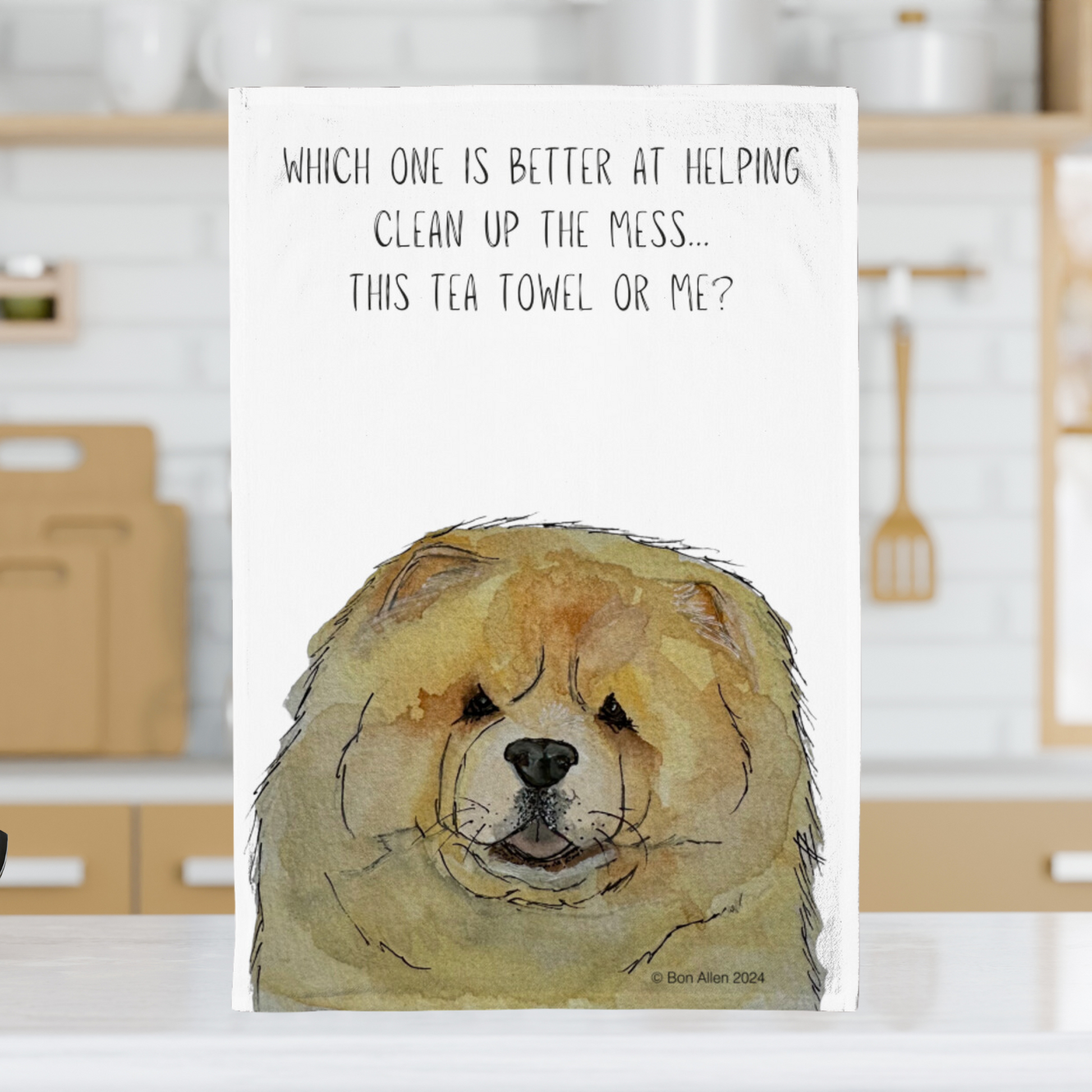 Fawn Chow Chow Tea Towel with Witty Design