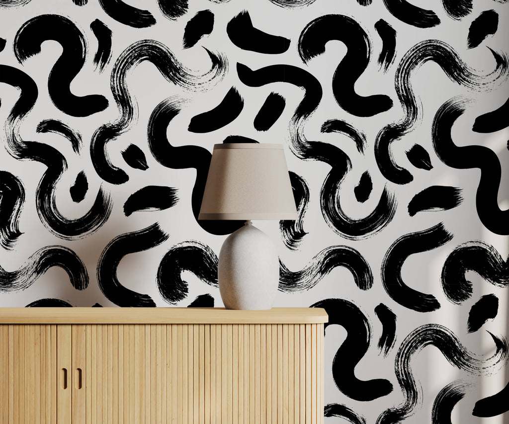Black and White Brushstroke Wallpaper