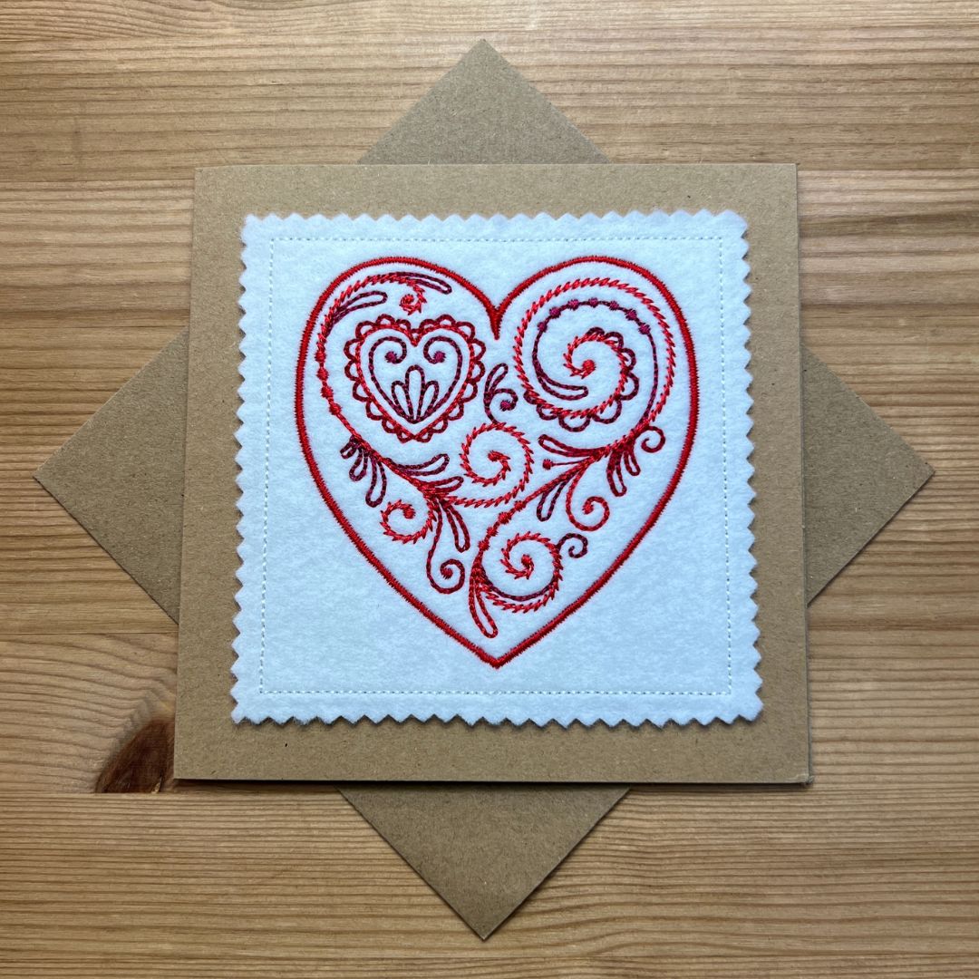 Filigree Heart Embroidered Card