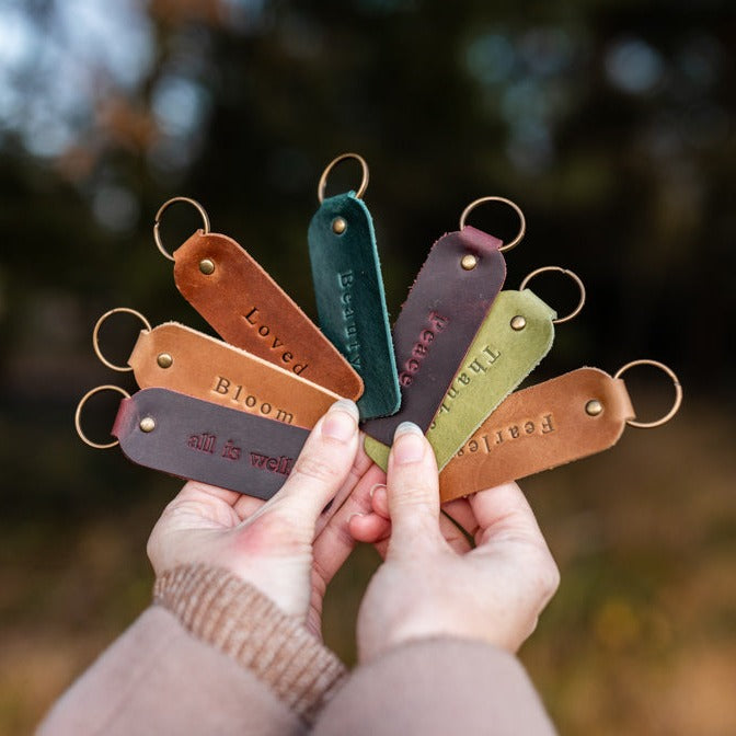 Encouraging Keyring with Handcrafted Leather