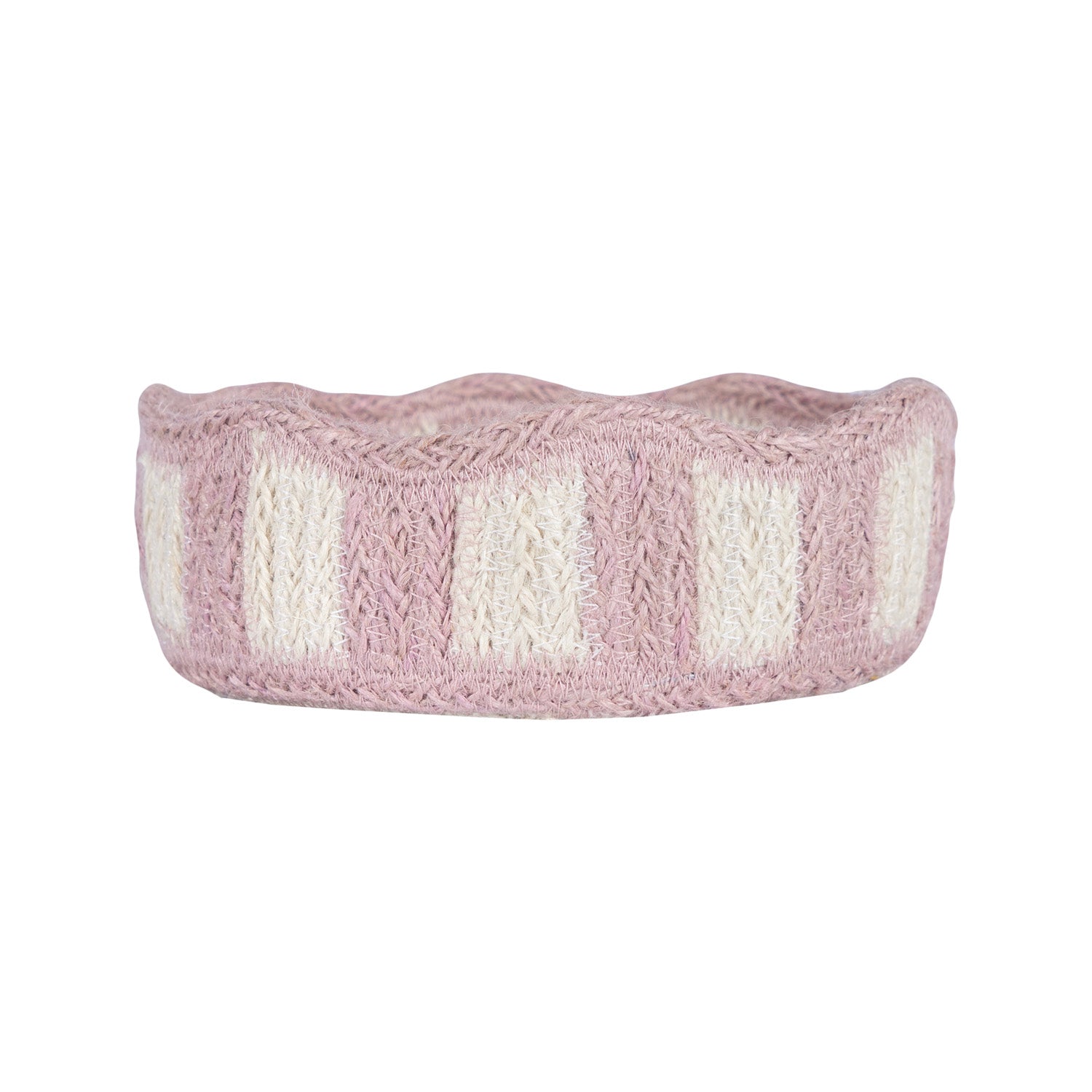 Stripy Scalloped Mini Basket - Dusty Pink