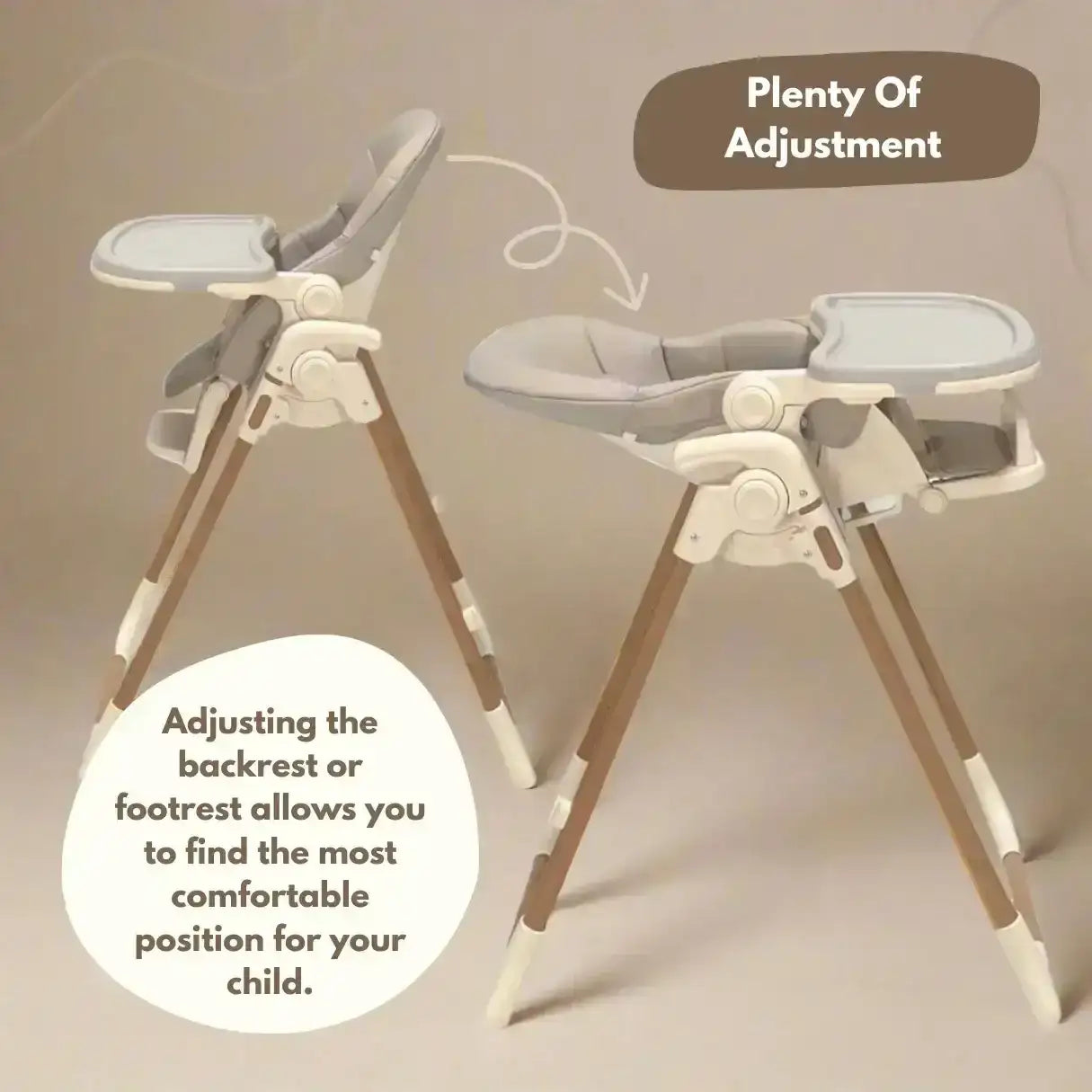 Beige Baby and Toddler Highchair with Adjustable Height