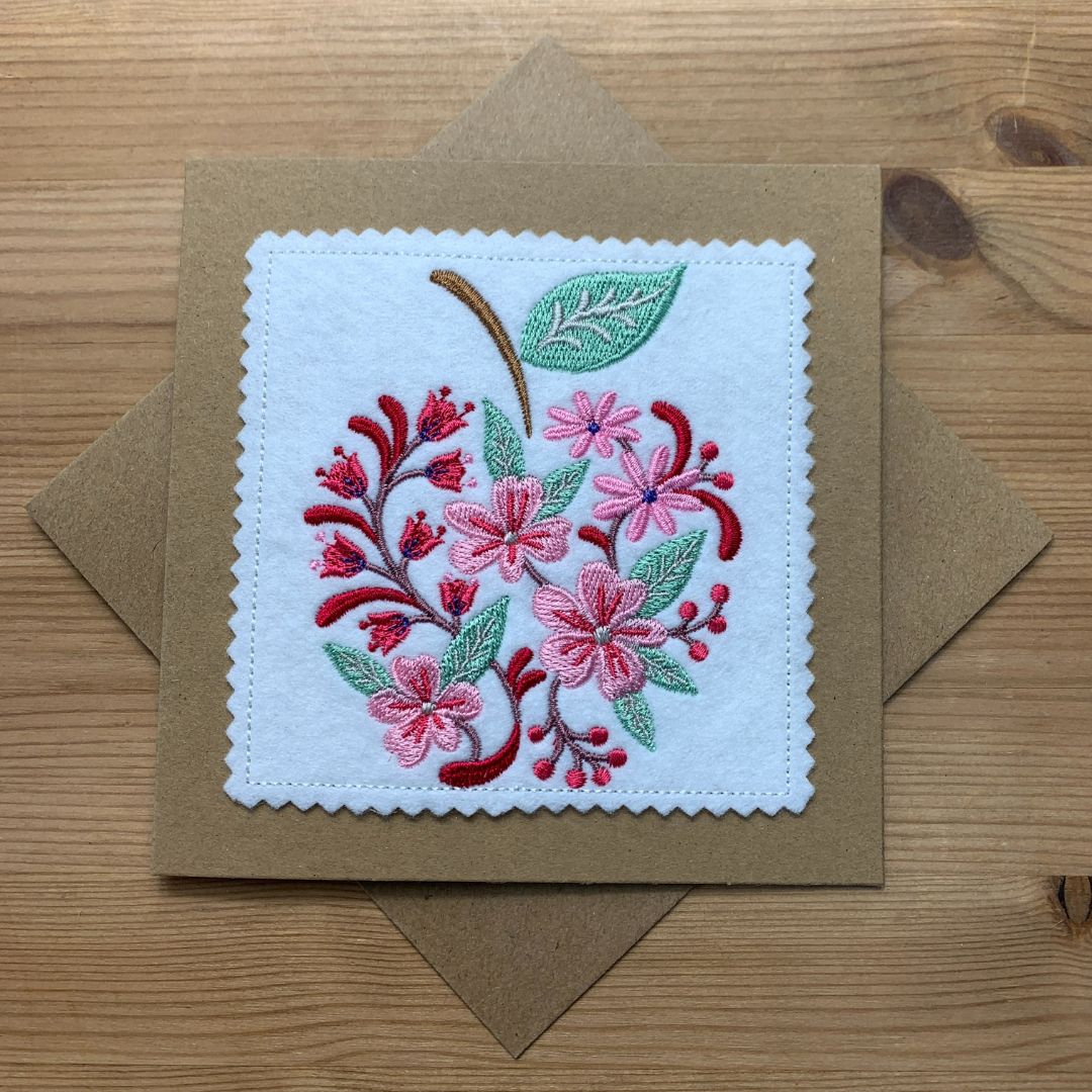 Floral Apple Embroidered Card
