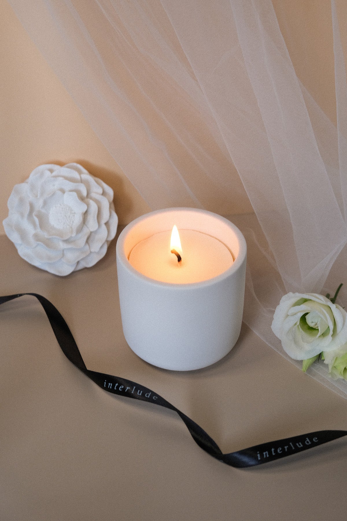Rose Shaped Floral Ceramic Candle in White