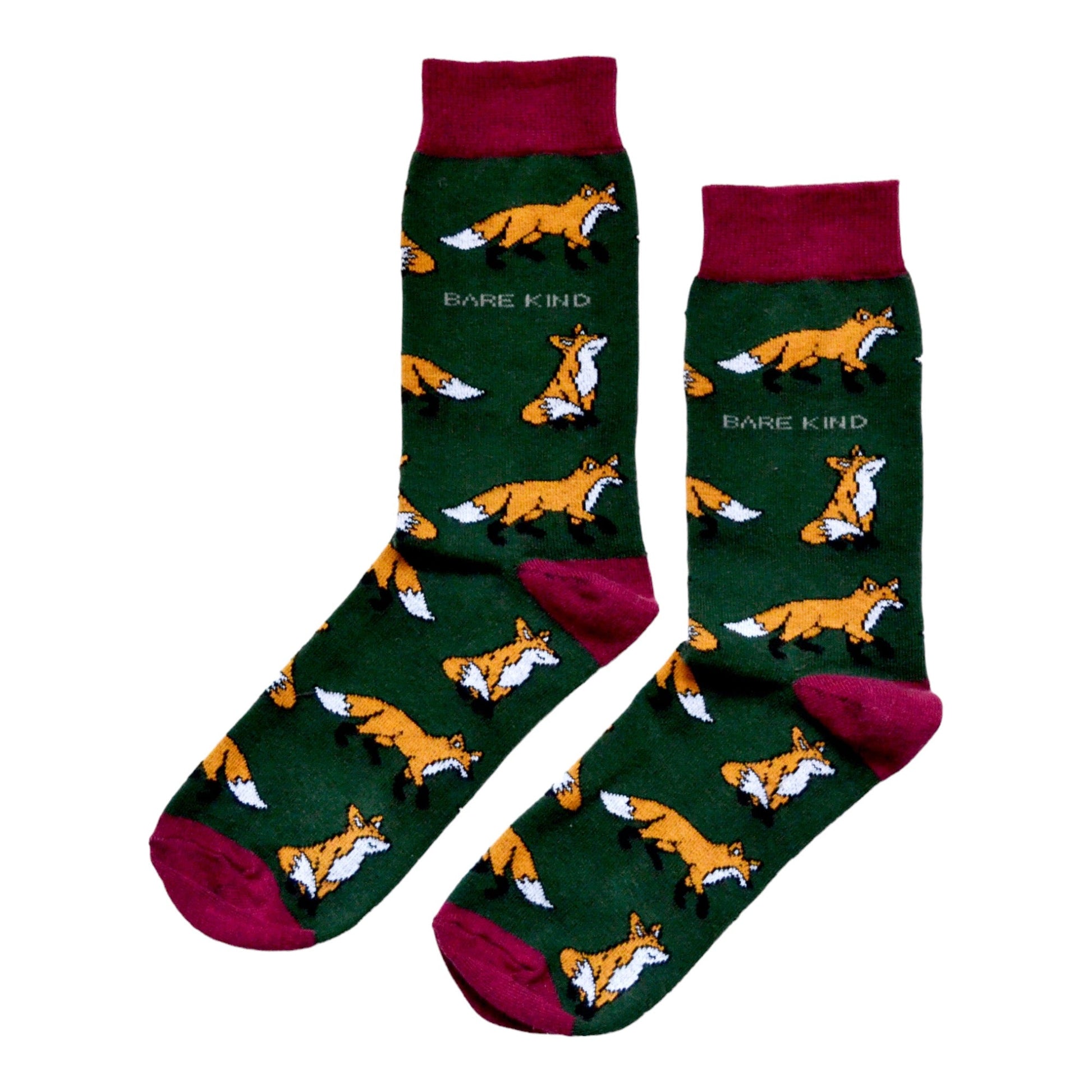 Save the Foxes Bamboo Socks in Forest Green