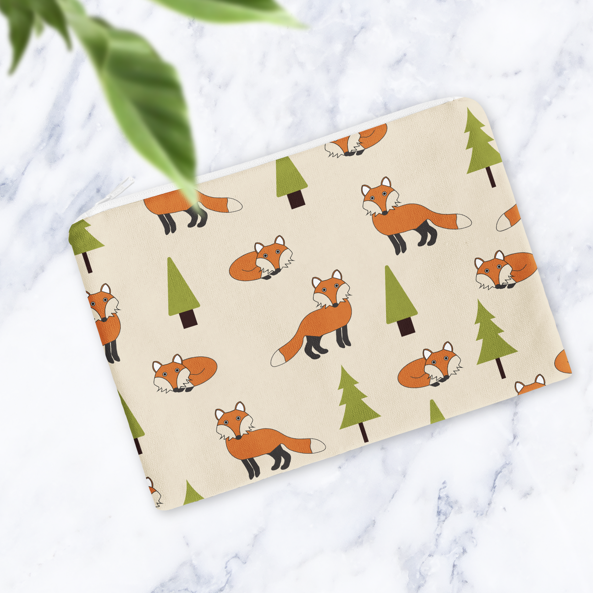Beige Scandi Foxes Makeup Bag Cream Cosmetic Pouch