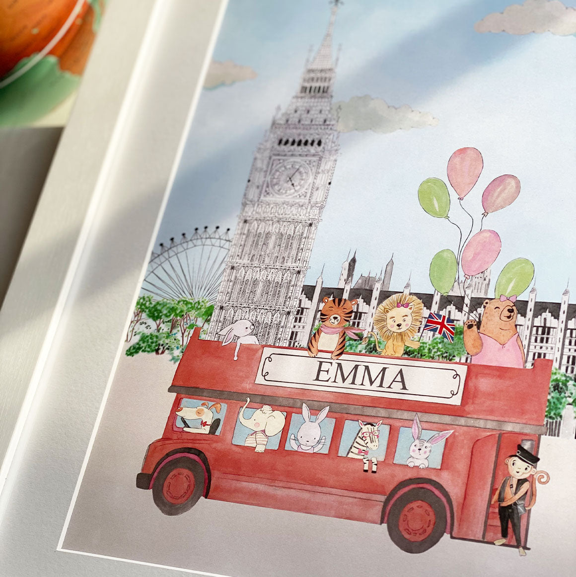 Animals and Big Ben Print for Girls Personalised Nursery Art