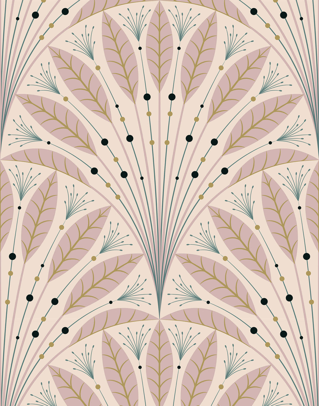 Frond Art Deco Wallpaper in Rich Jewel Tones