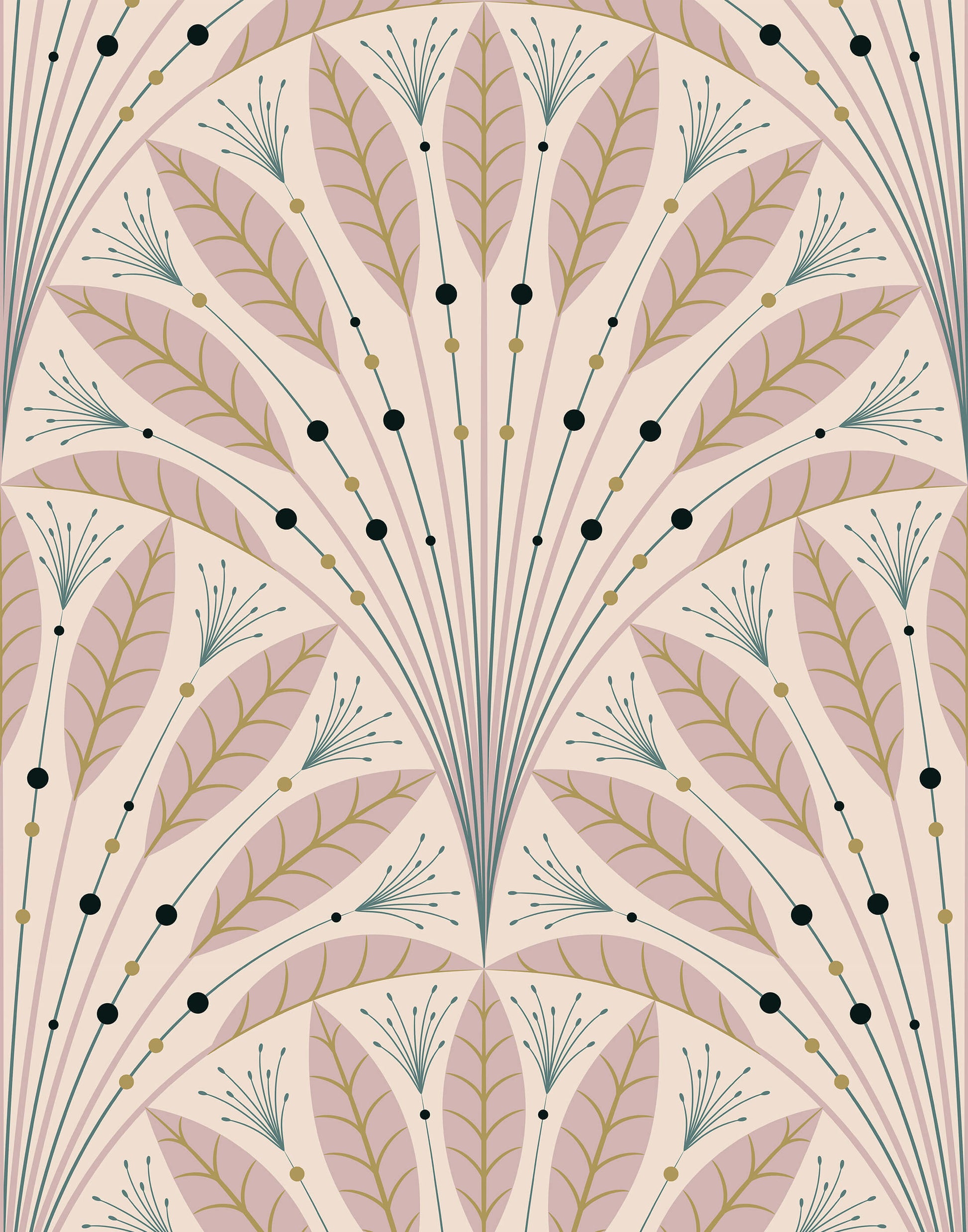 Frond Art Deco Wallpaper in Rich Jewel Tones