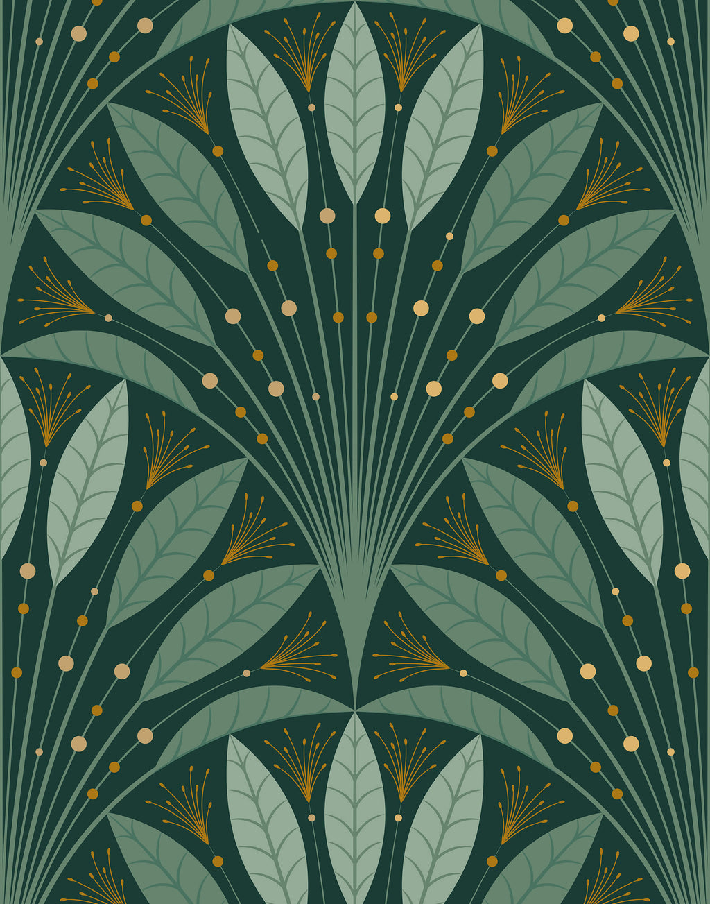 Frond Art Deco Wallpaper in Rich Jewel Tones