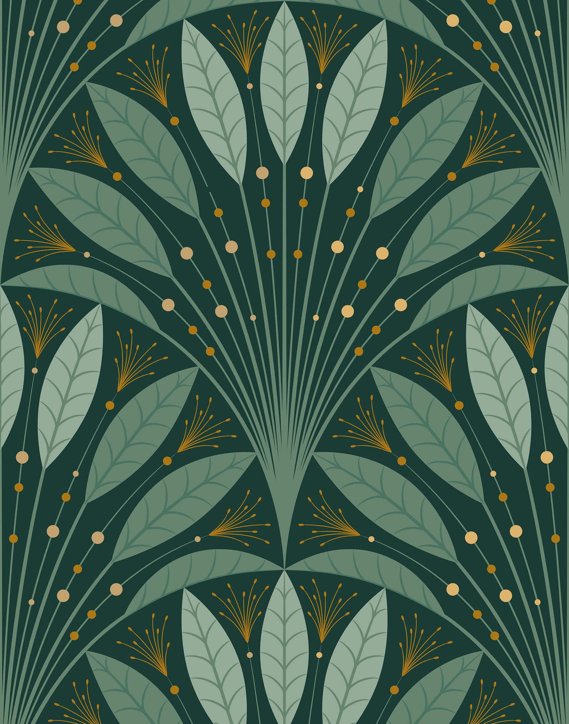 Frond Art Deco Wallpaper in Rich Jewel Tones
