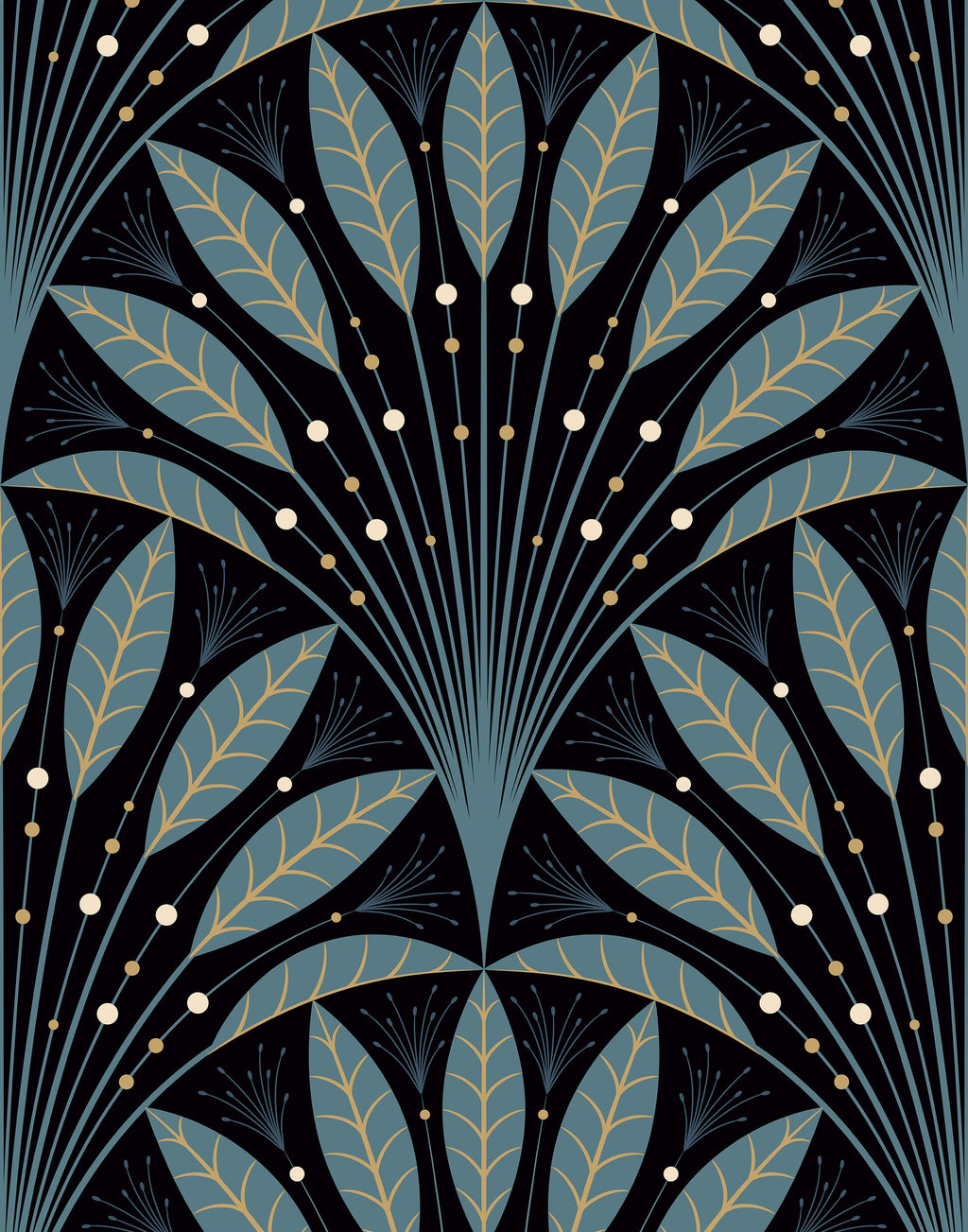 Frond Art Deco Wallpaper in Rich Jewel Tones