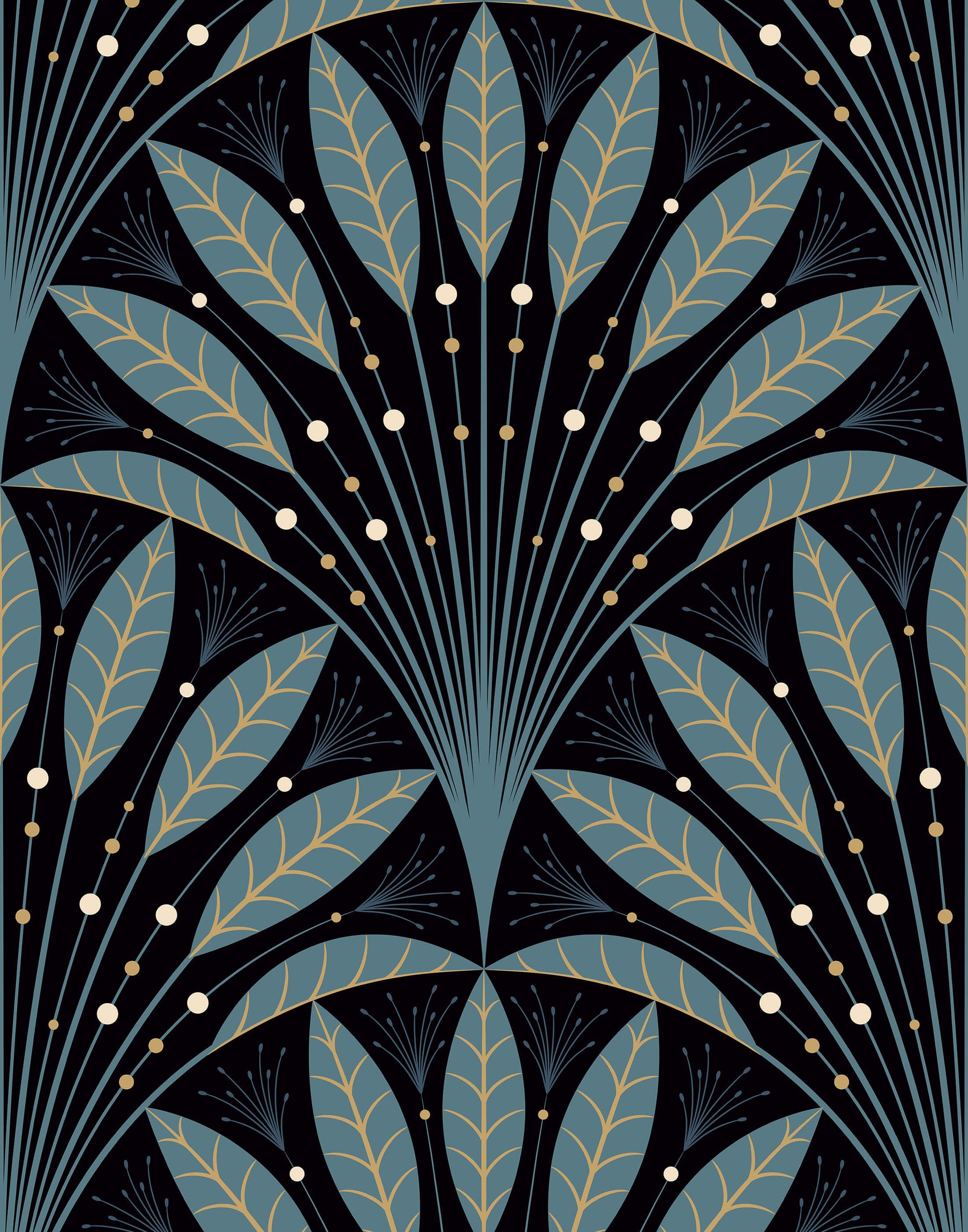 Frond Art Deco Wallpaper in Rich Jewel Tones