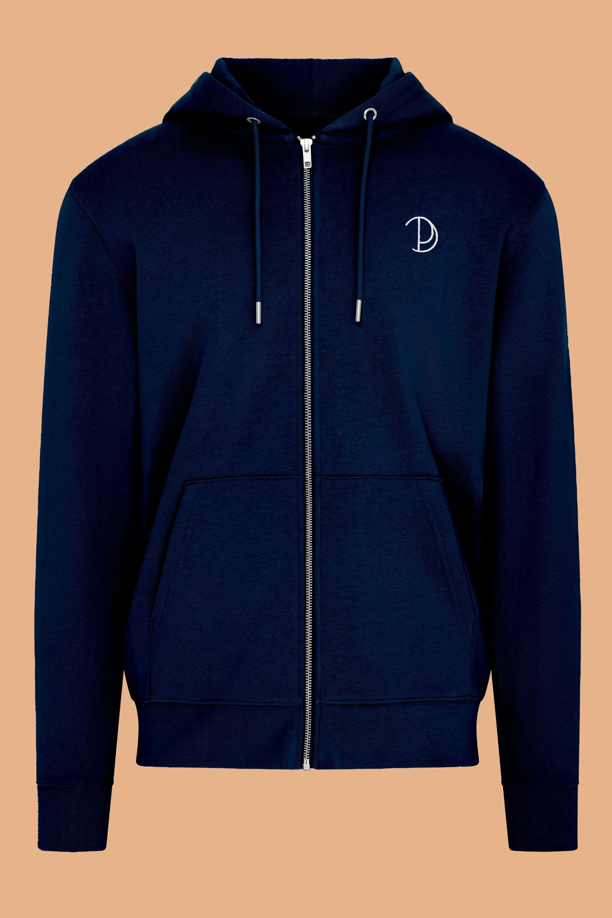 Embroidered Navy Zip Up Hoodie