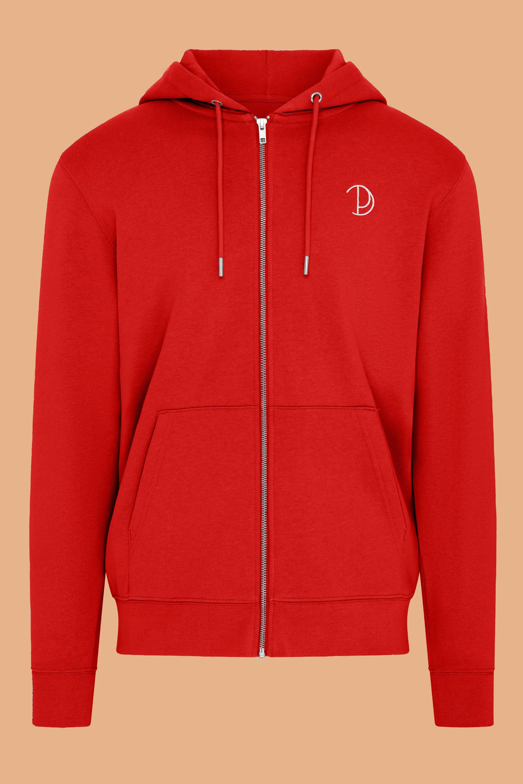 Embroidered P Zip Up Hoodie in Red