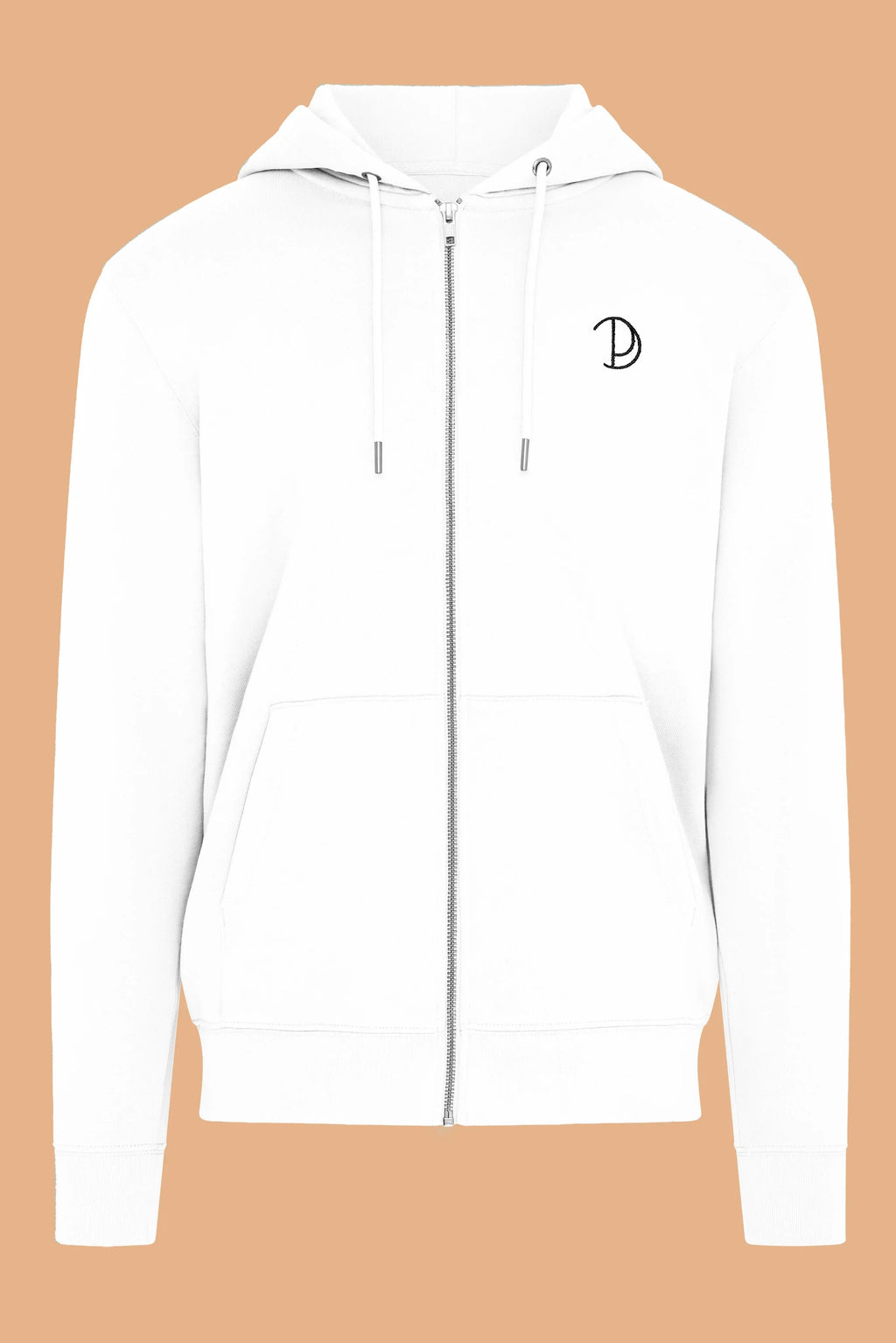 Embroidered P Zip Up Hoodie in White