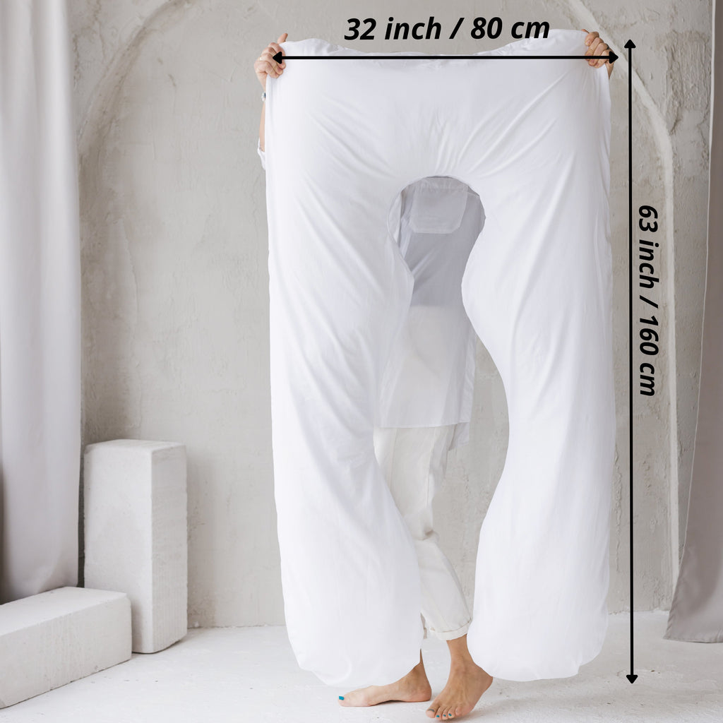 U Shaped Body Pillow with Organic Cotton Cover in White