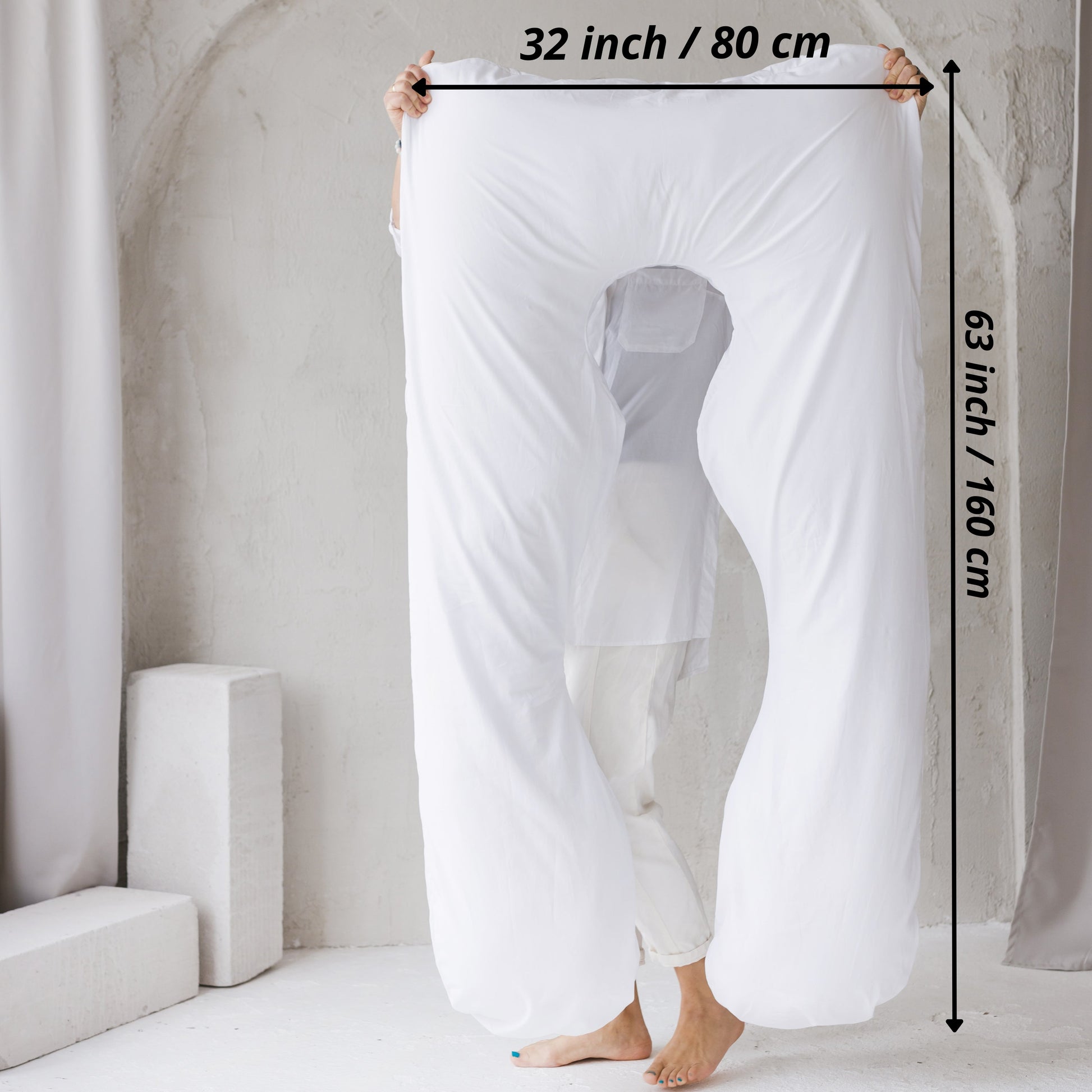 U Shaped Body Pillow with Organic Cotton Cover in White