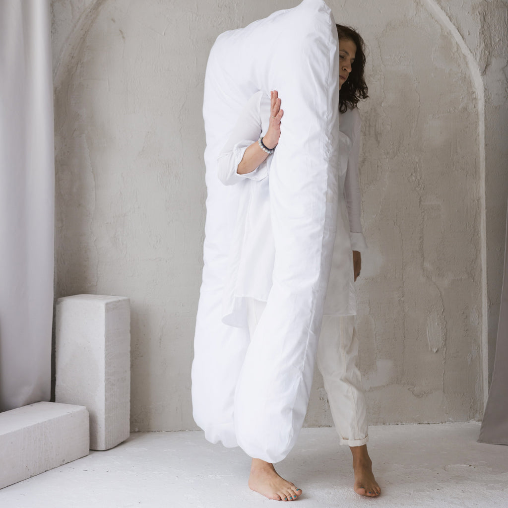 U Shaped Body Pillow with Organic Cotton Cover in White