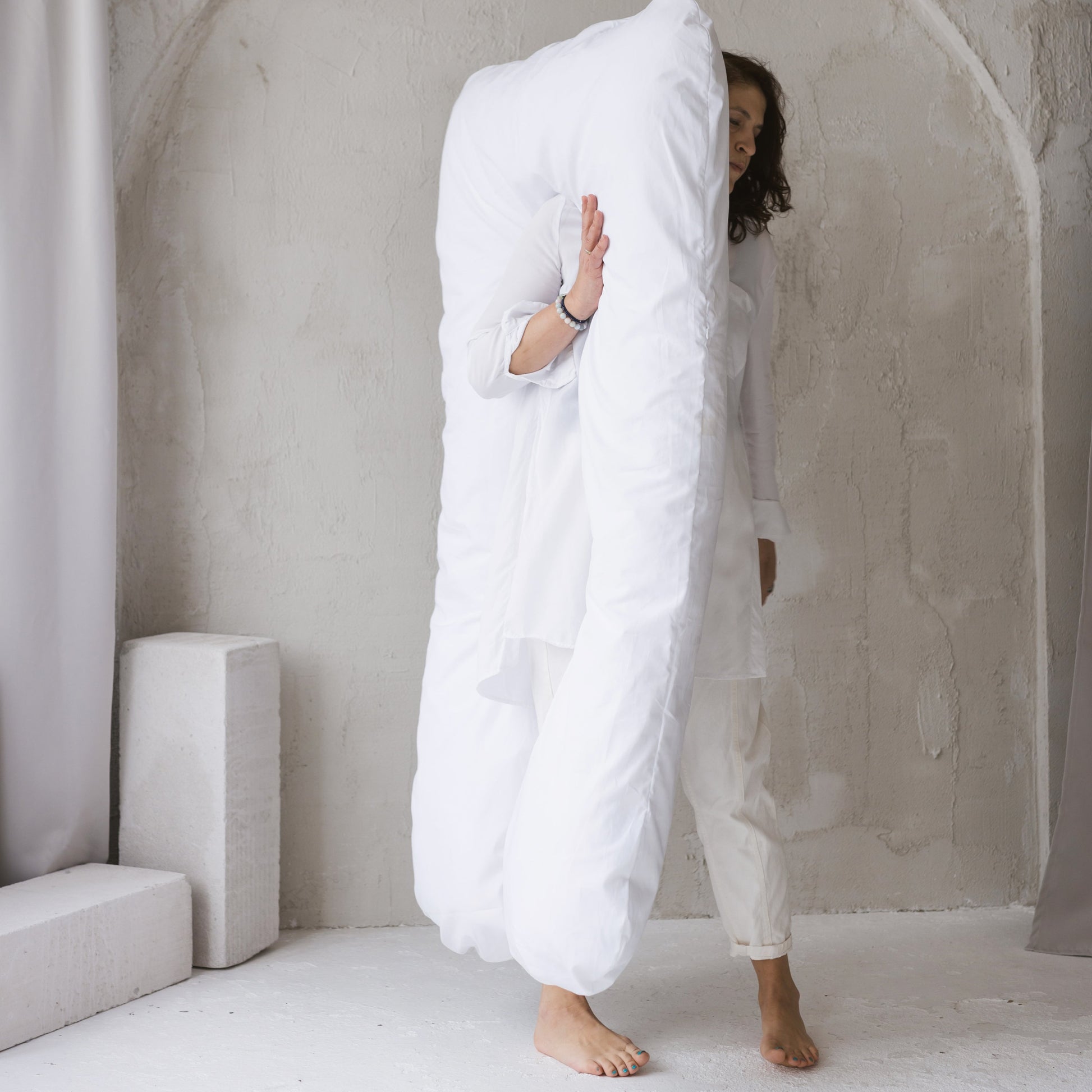 U Shaped Body Pillow with Organic Cotton Cover in White