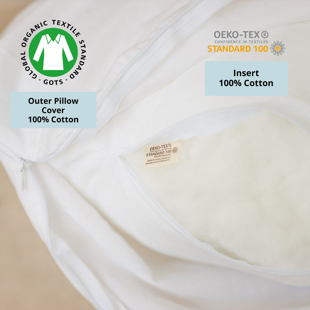 U Shaped Body Pillow with Organic Cotton Cover in White