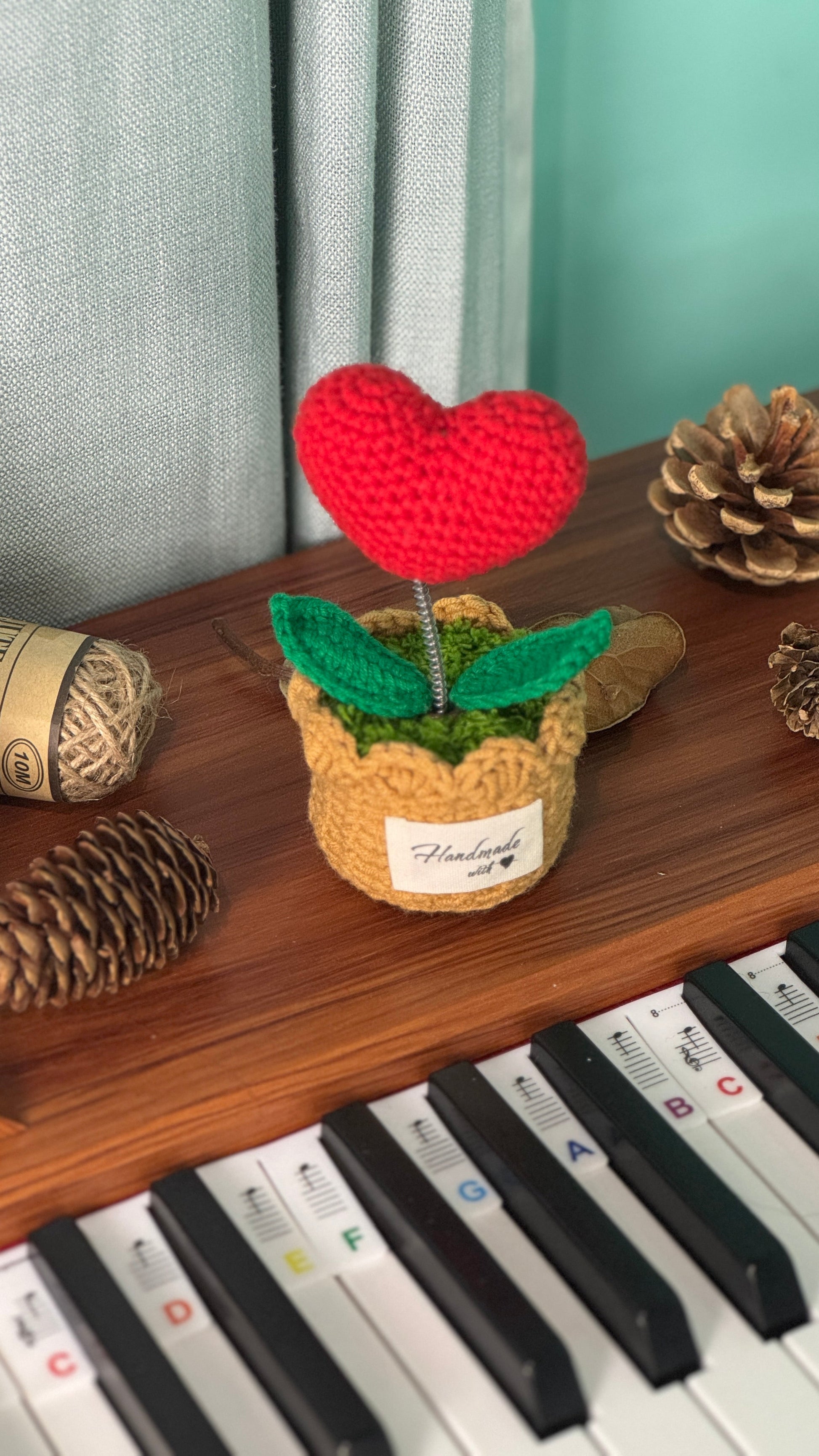 Hand Crocheted Heart Roses with Pot