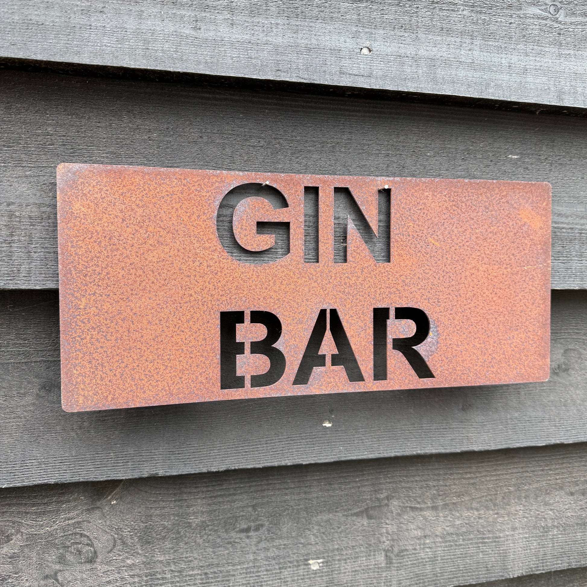 Rusty Metal Gin Bar Sign for Home and Garden