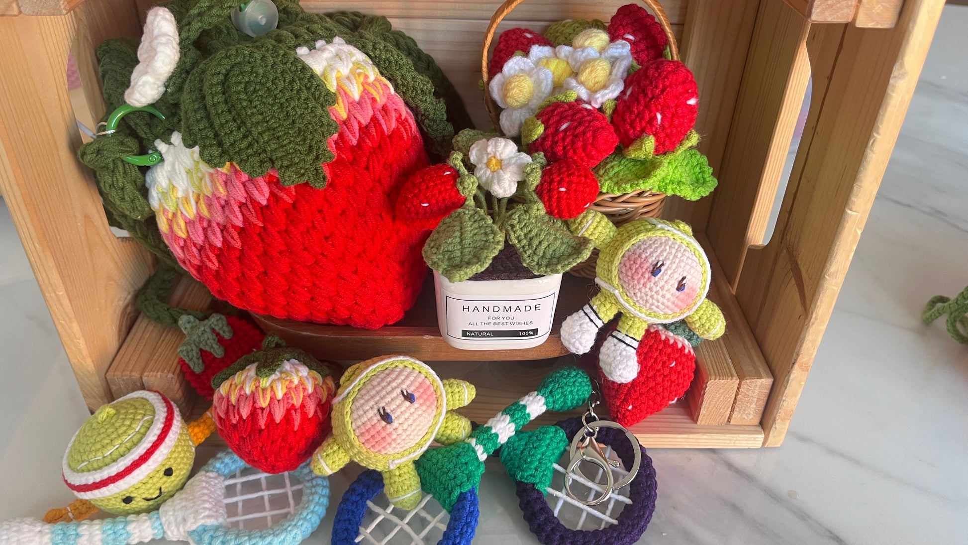 Crochet Tennis Ball Keychain with Smiling Face