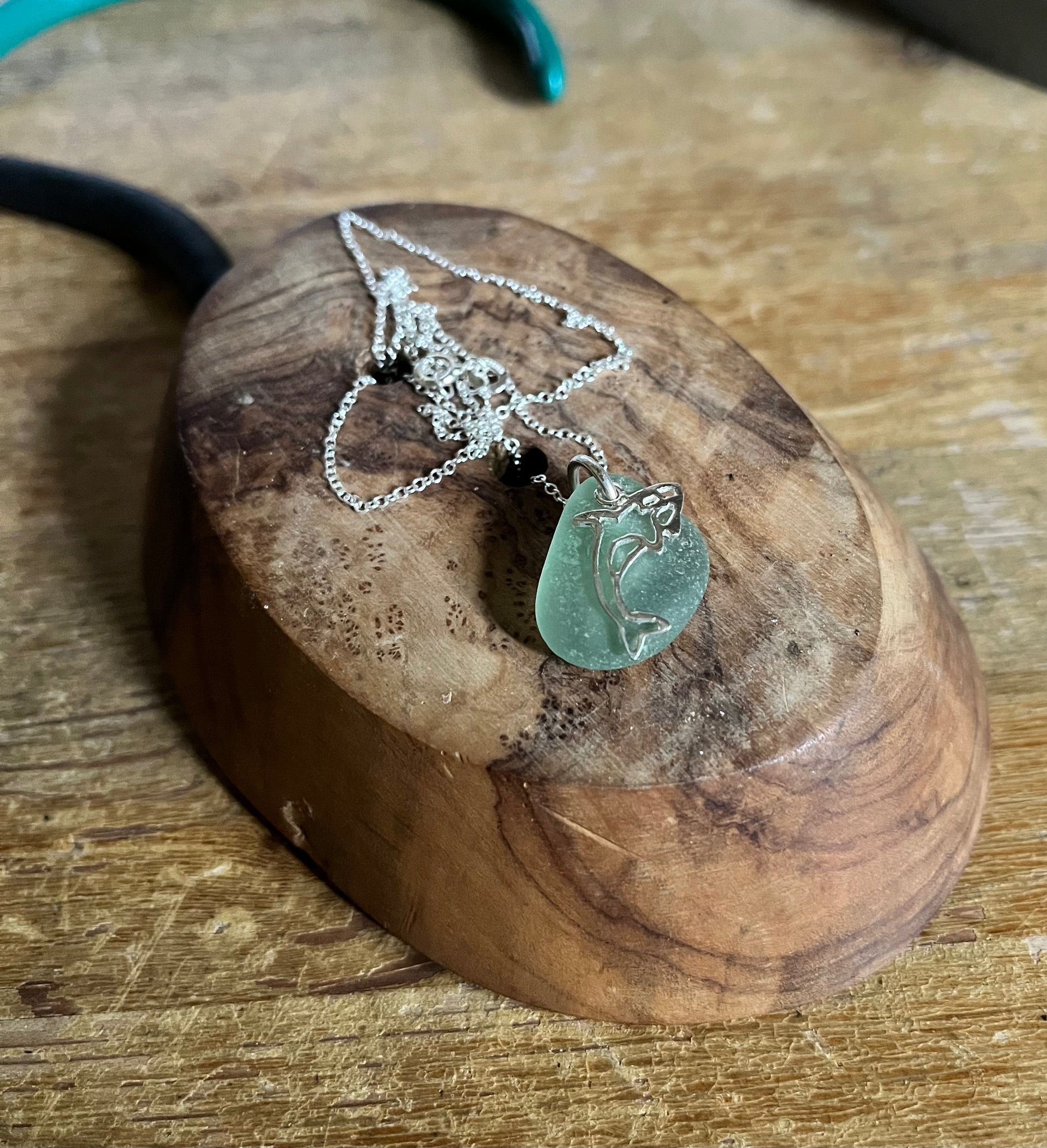 Scottish Seaglass Orca Pendant in Sterling Silver
