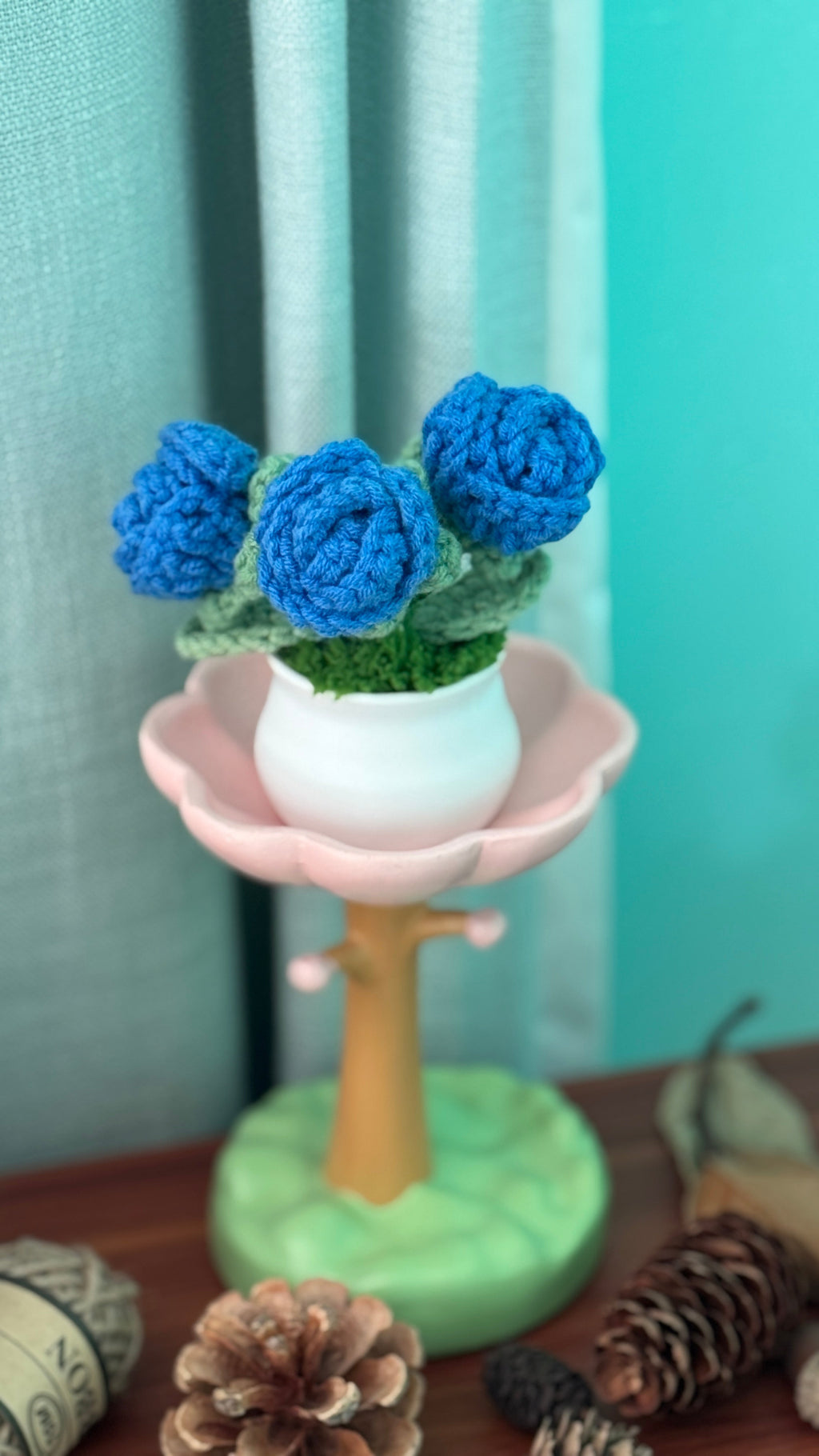Hand Crocheted Heart Roses with Pot