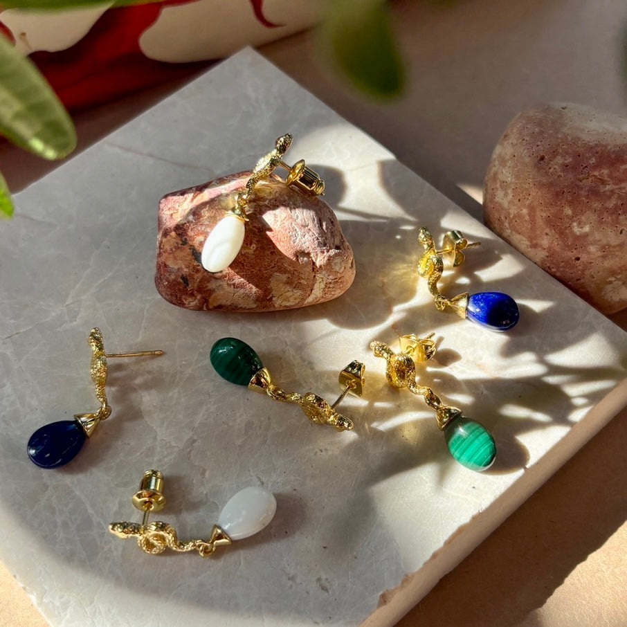 Medusa Small Gemstone Drop Earrings in Malachite