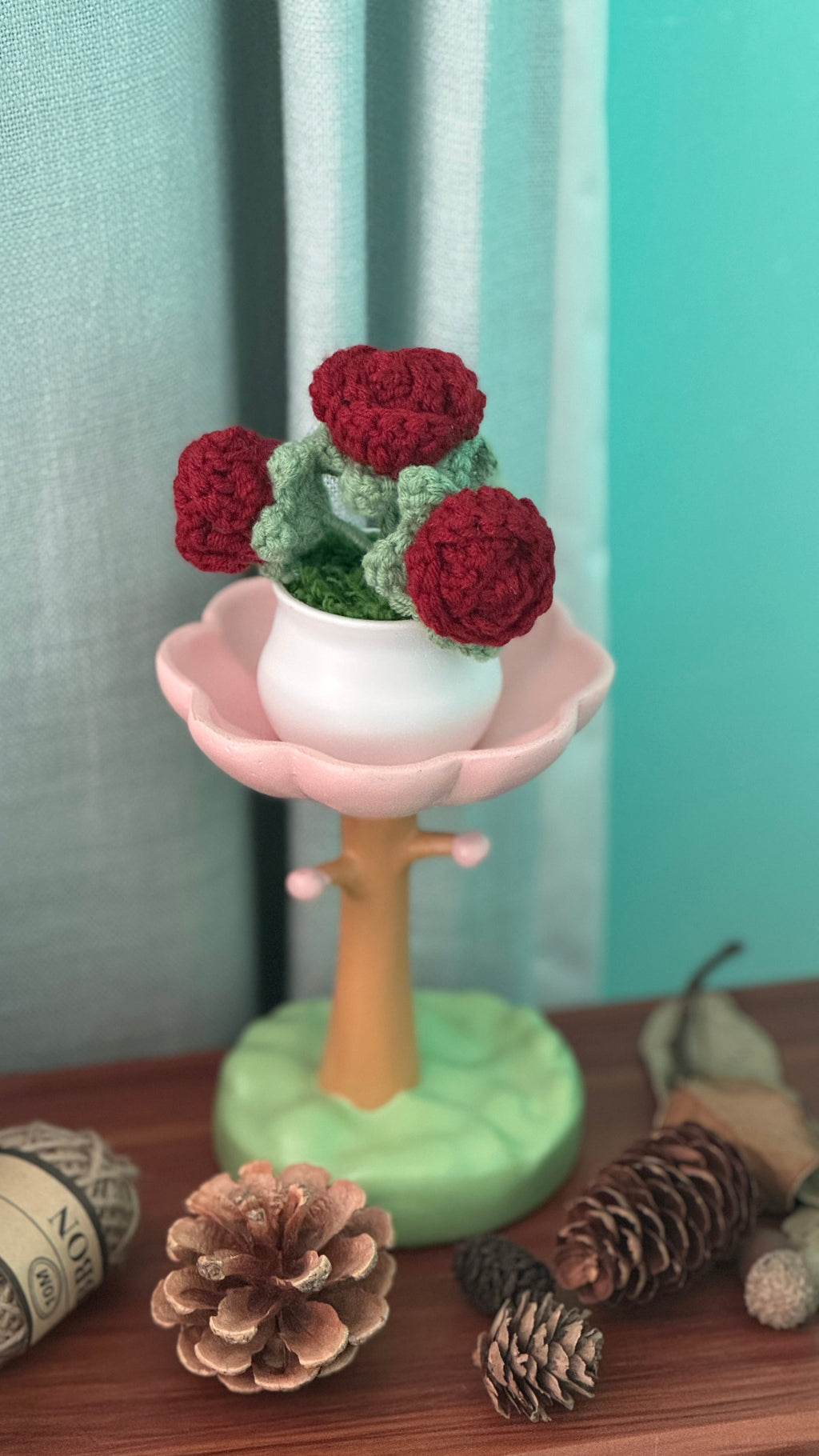 Hand Crocheted Heart Roses with Pot
