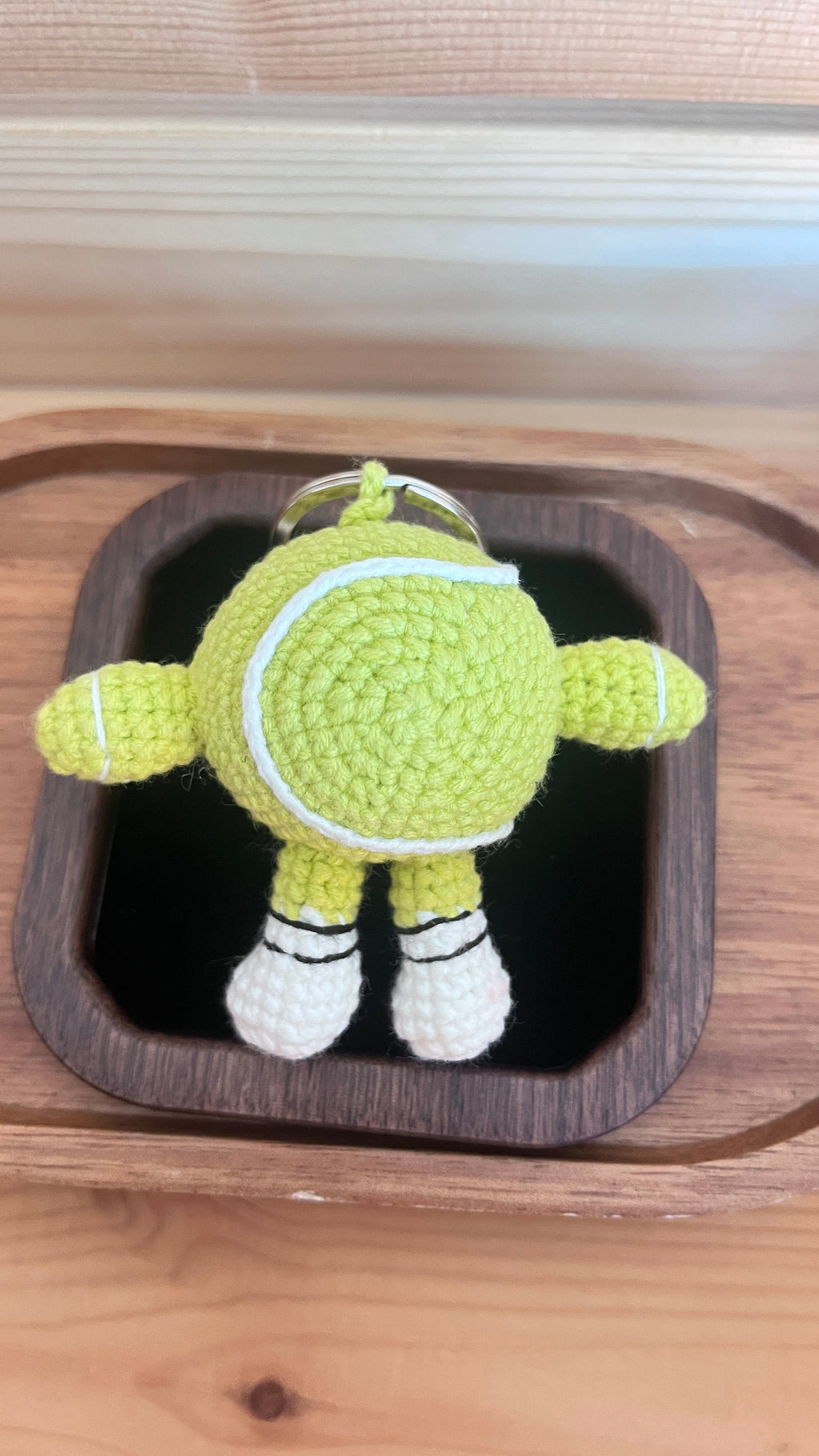 Crochet Tennis Ball Keychain with Smiling Face