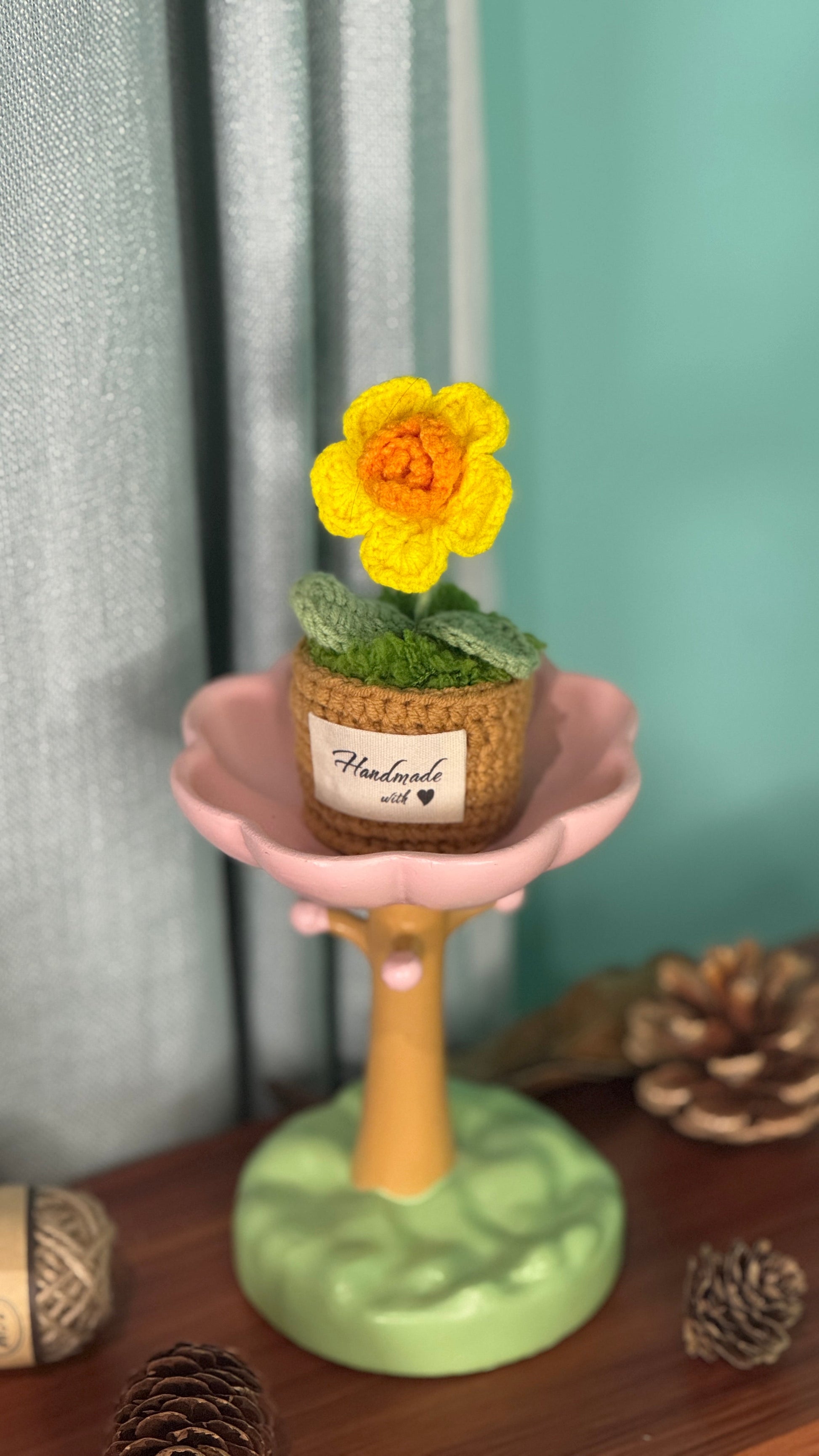 Hand Crocheted Heart Roses with Pot