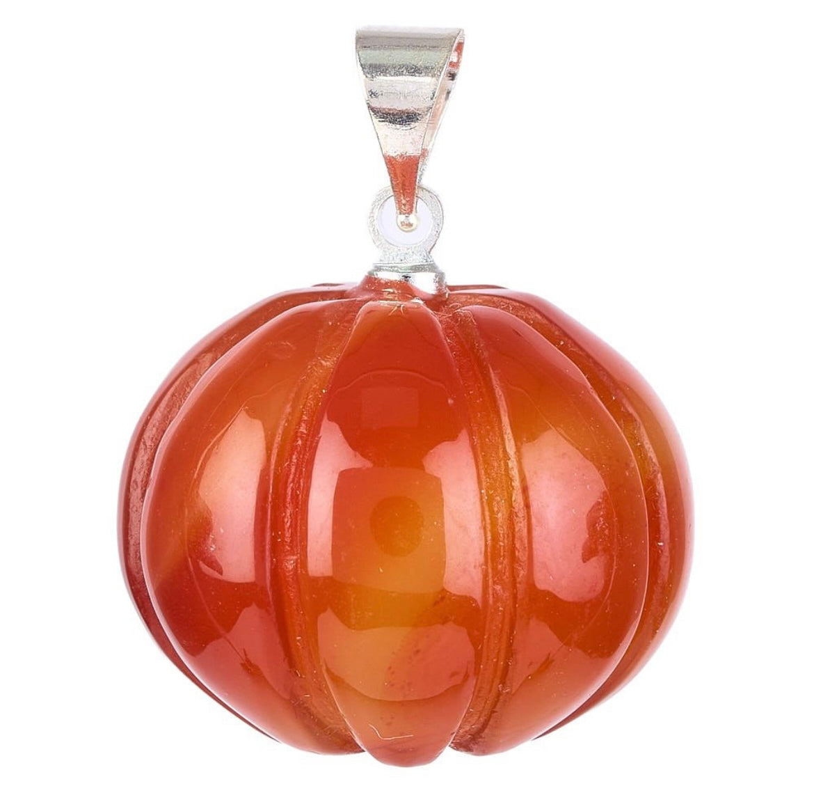 Carnelian Pumpkin Necklace with Silver Plated Chain