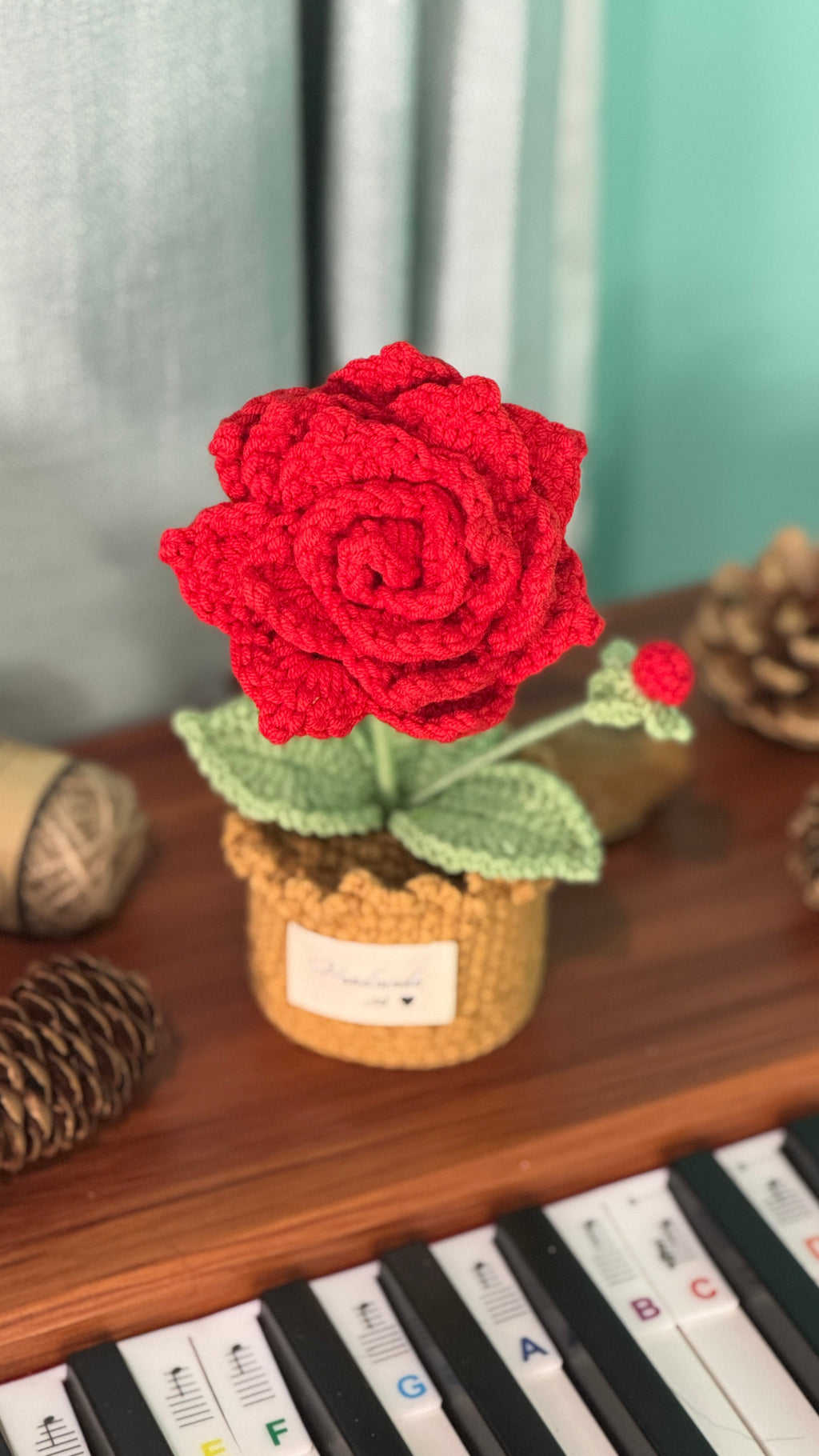 Hand Crocheted Heart Roses with Pot