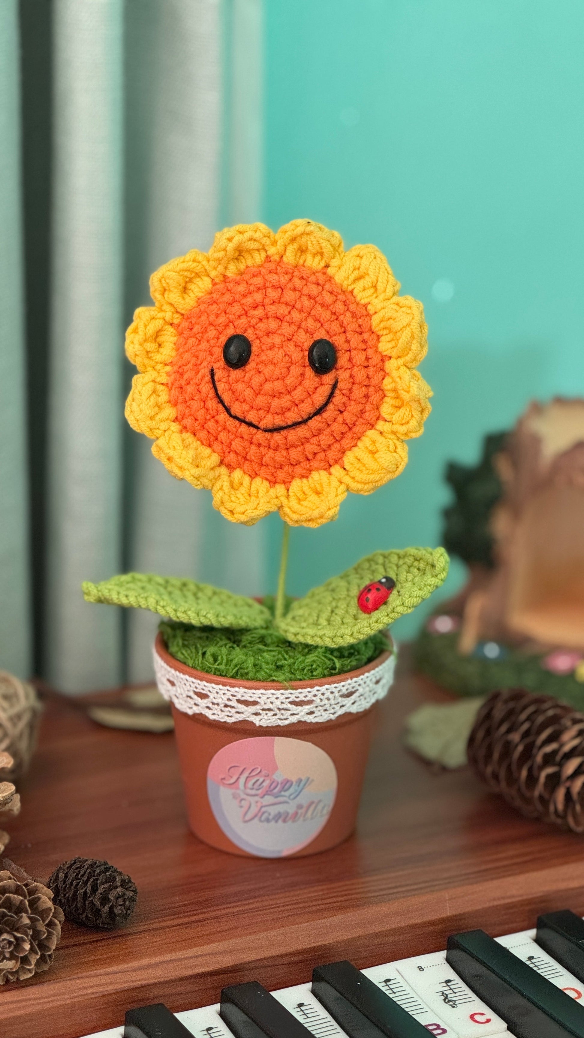 Handcrafted Crocheted Sunflower Plant in Decorative Pot