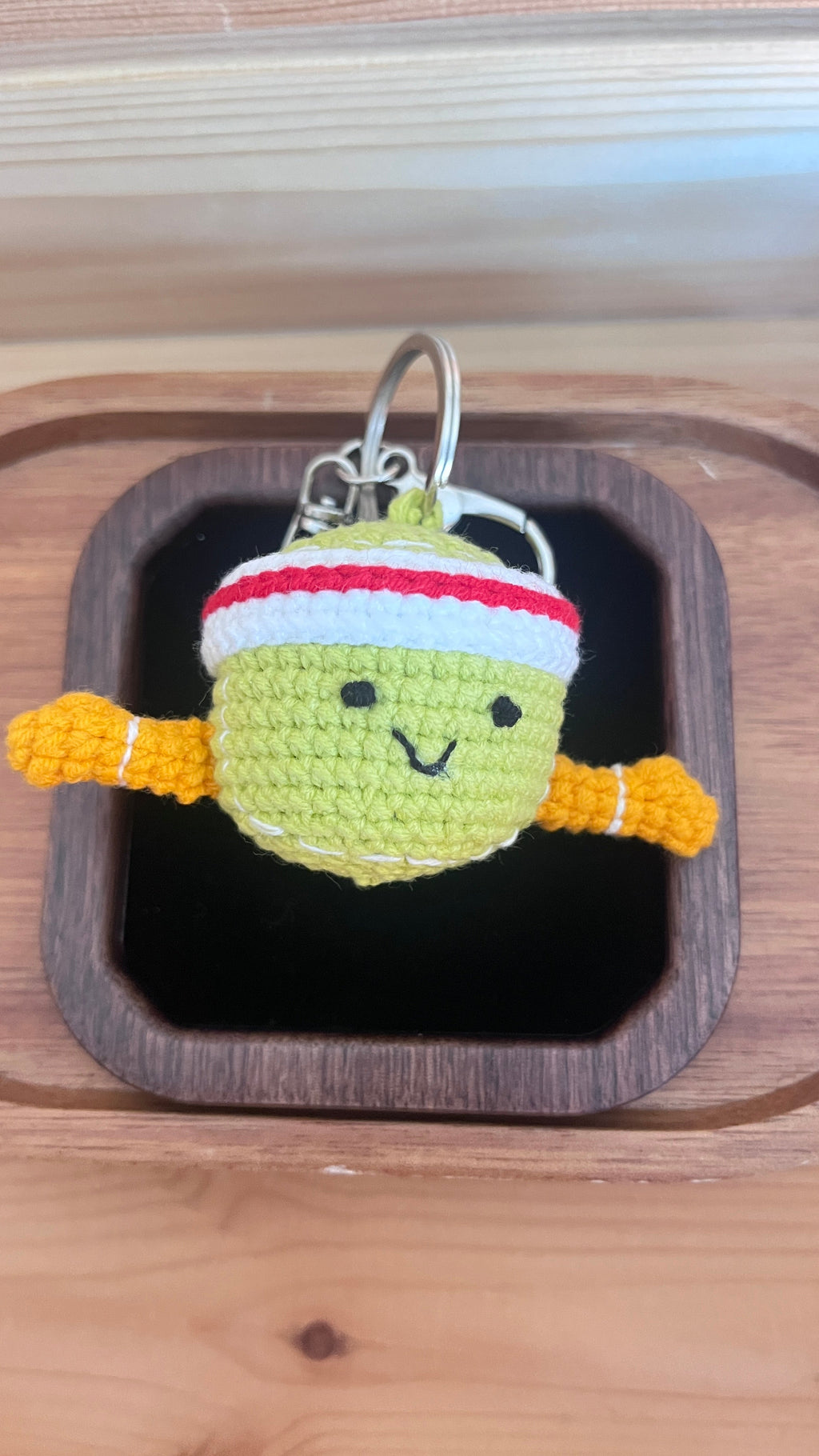 Crochet Tennis Ball Keychain with Smiling Face