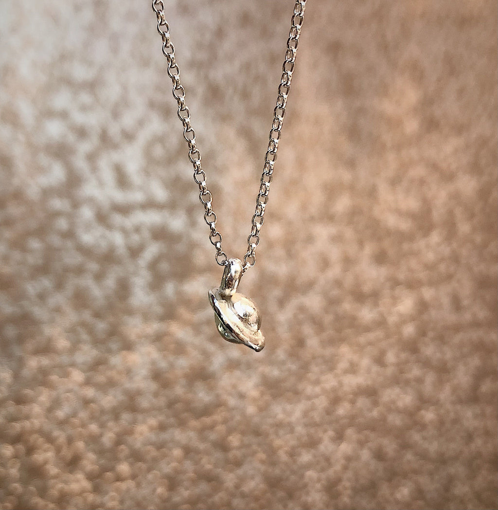 Saturn Charm Necklace in Recycled Silver