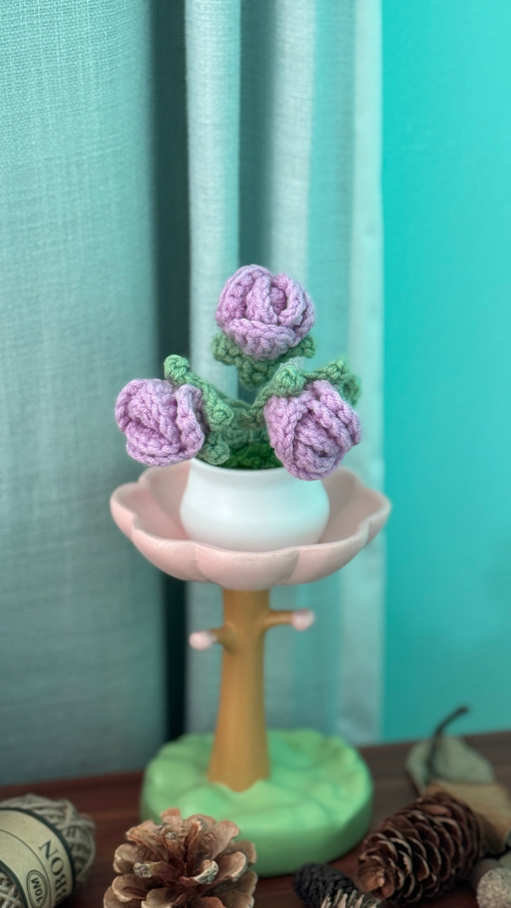 Hand Crocheted Heart Roses with Pot