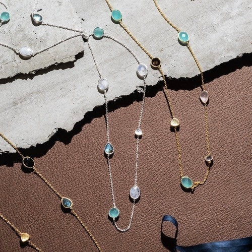 Penelope Multi-Stone Necklace Silver: Pariba Onyx, Labradorite & Moonstone