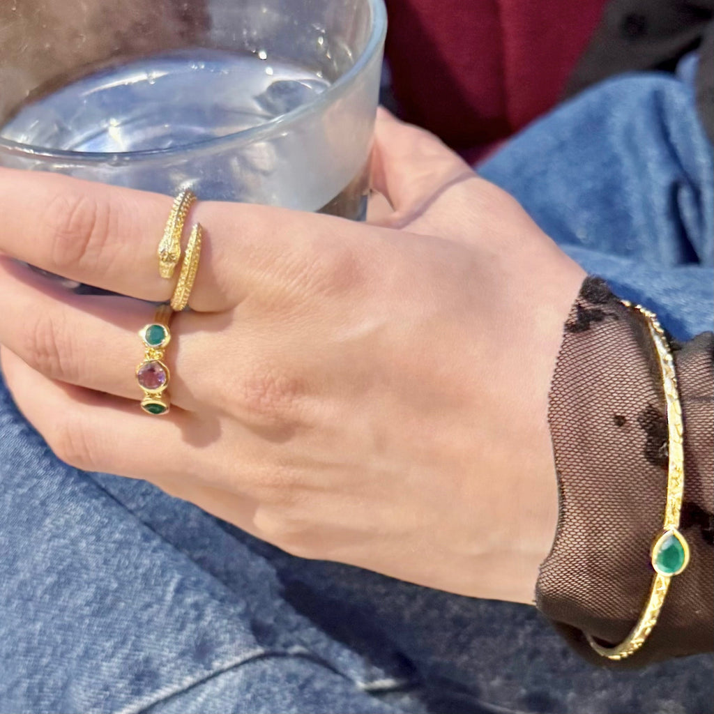 Medusa Gold Snake Ring with Cubic Zirconia Eyes