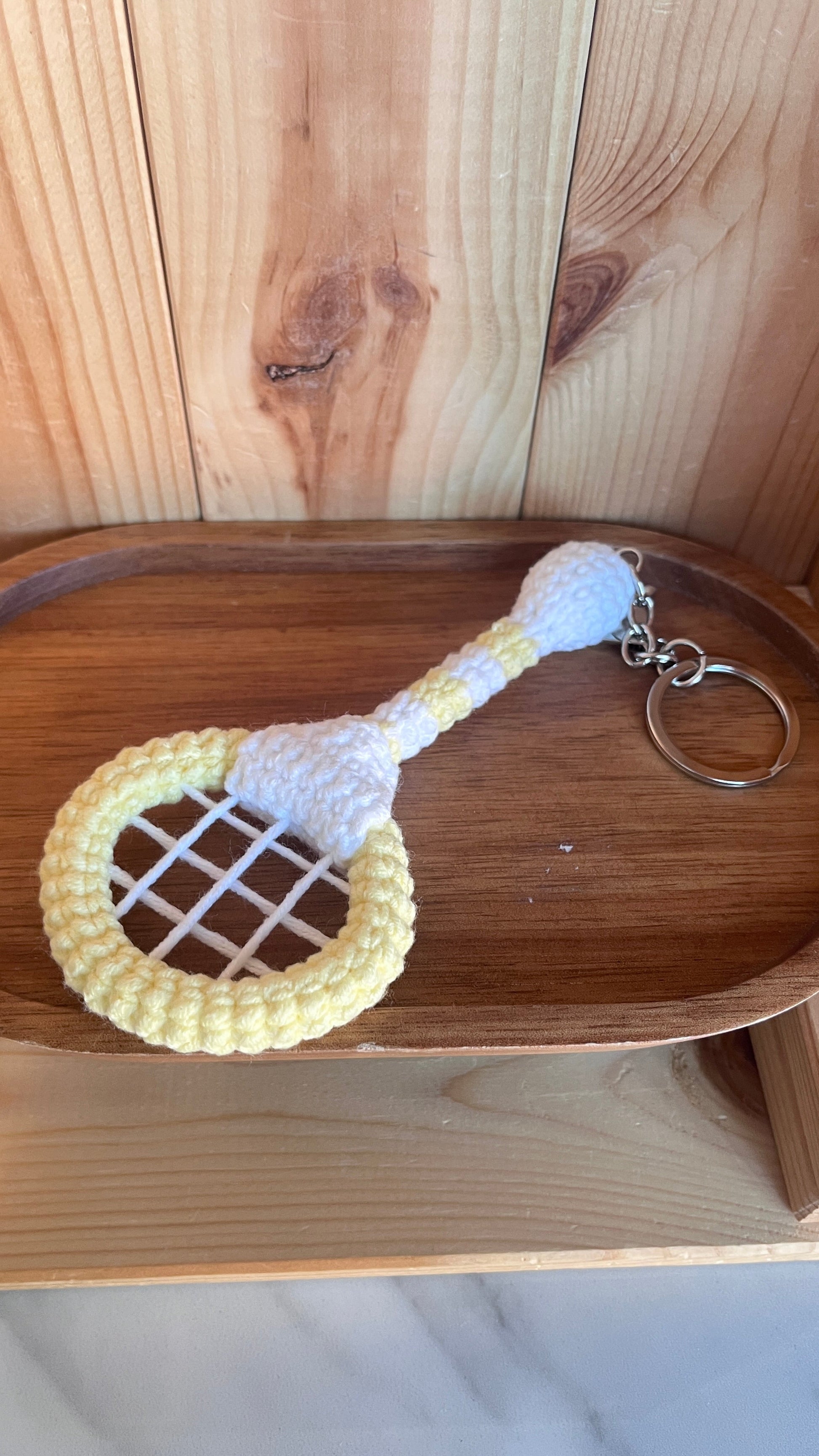 Crochet Tennis Ball Keychain with Smiling Face