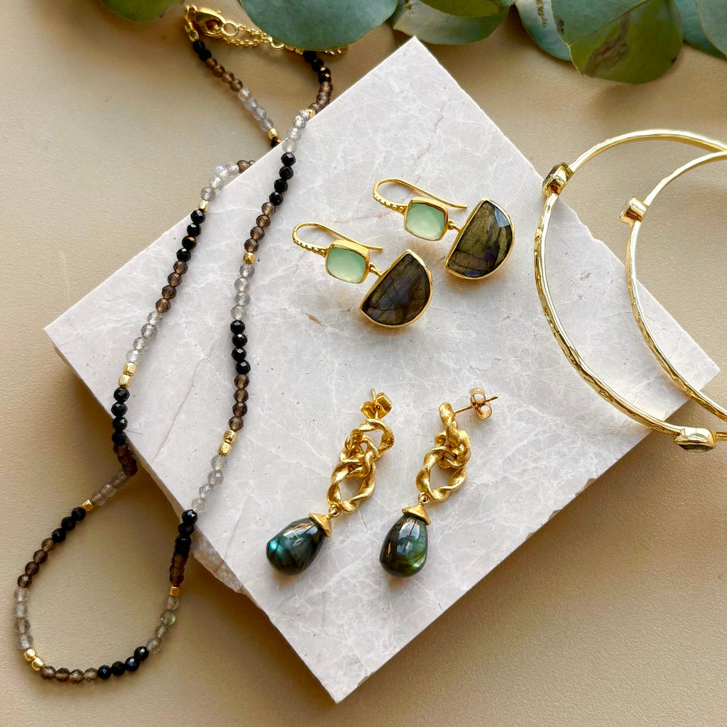 Double Twisted Loops Earrings in Labradorite