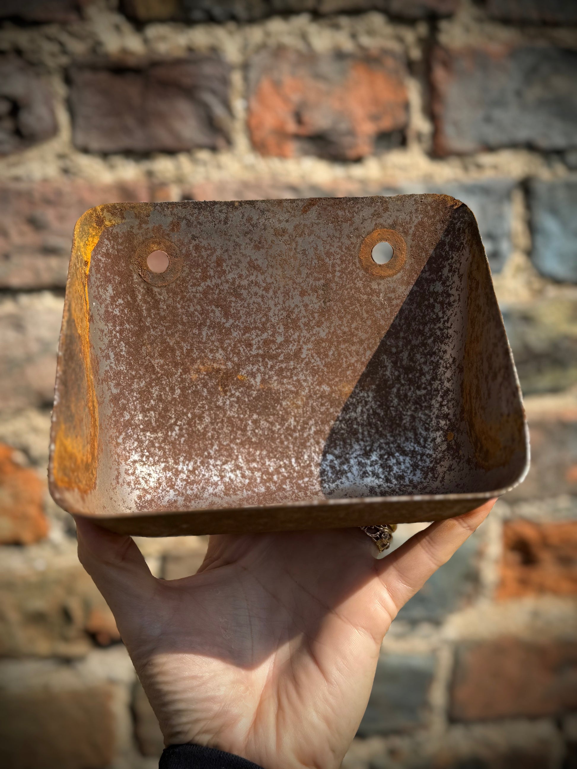 Vintage Rusty Metal Wall Mounted Planter for Herbs and Flowers