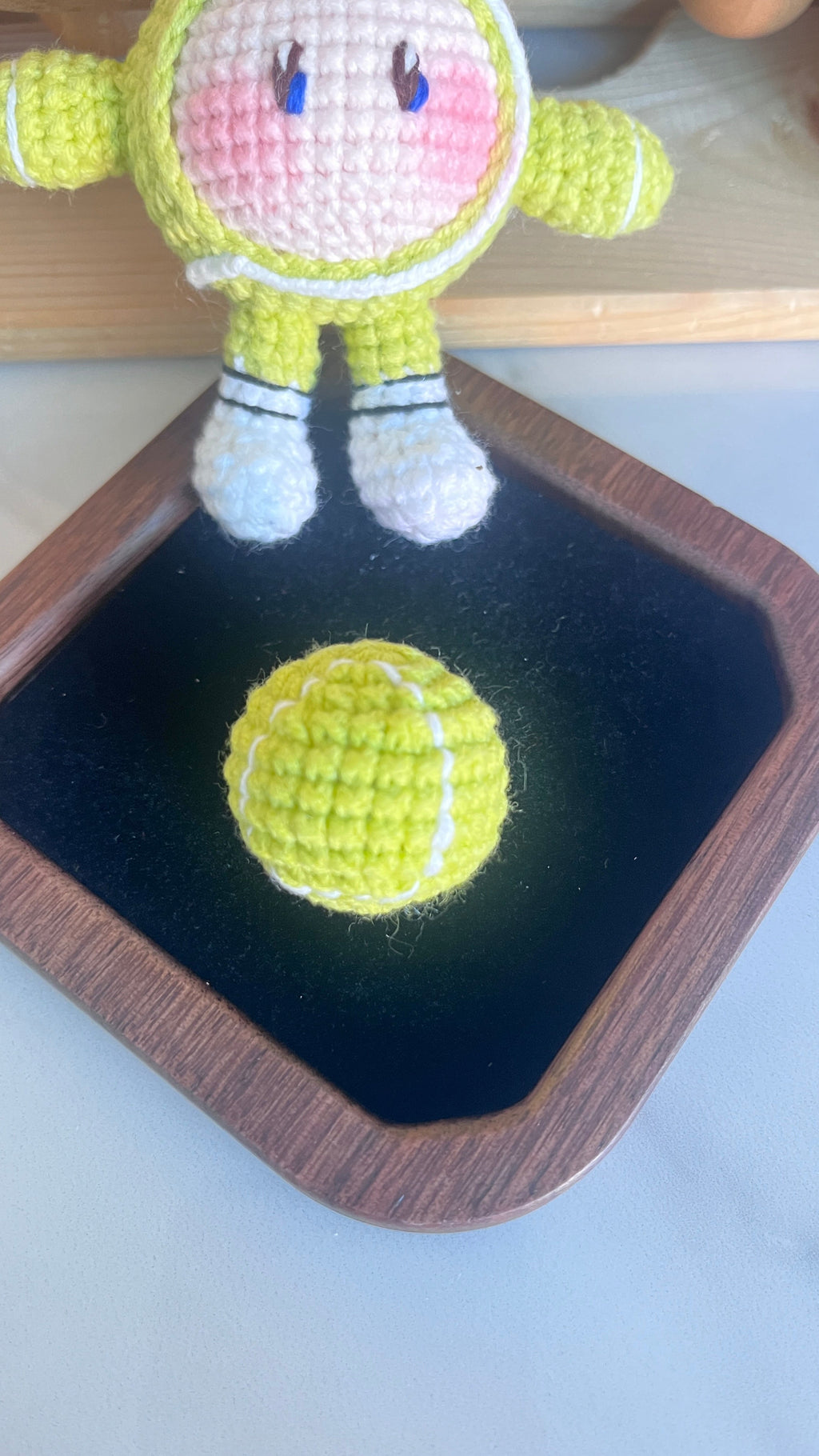 Crochet Tennis Ball Keychain with Smiling Face