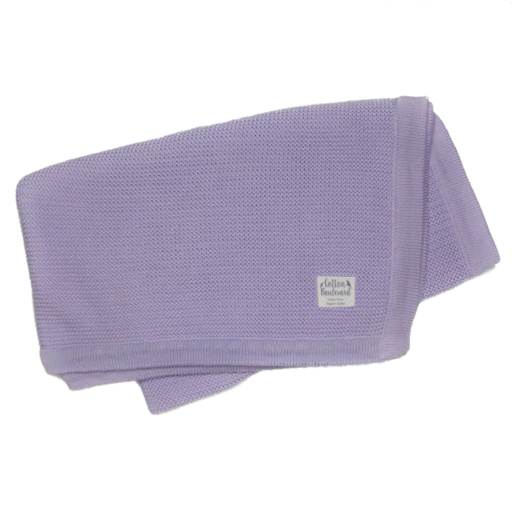Organic Cotton Knitted Baby Blanket in Lavender 100cm x 80cm