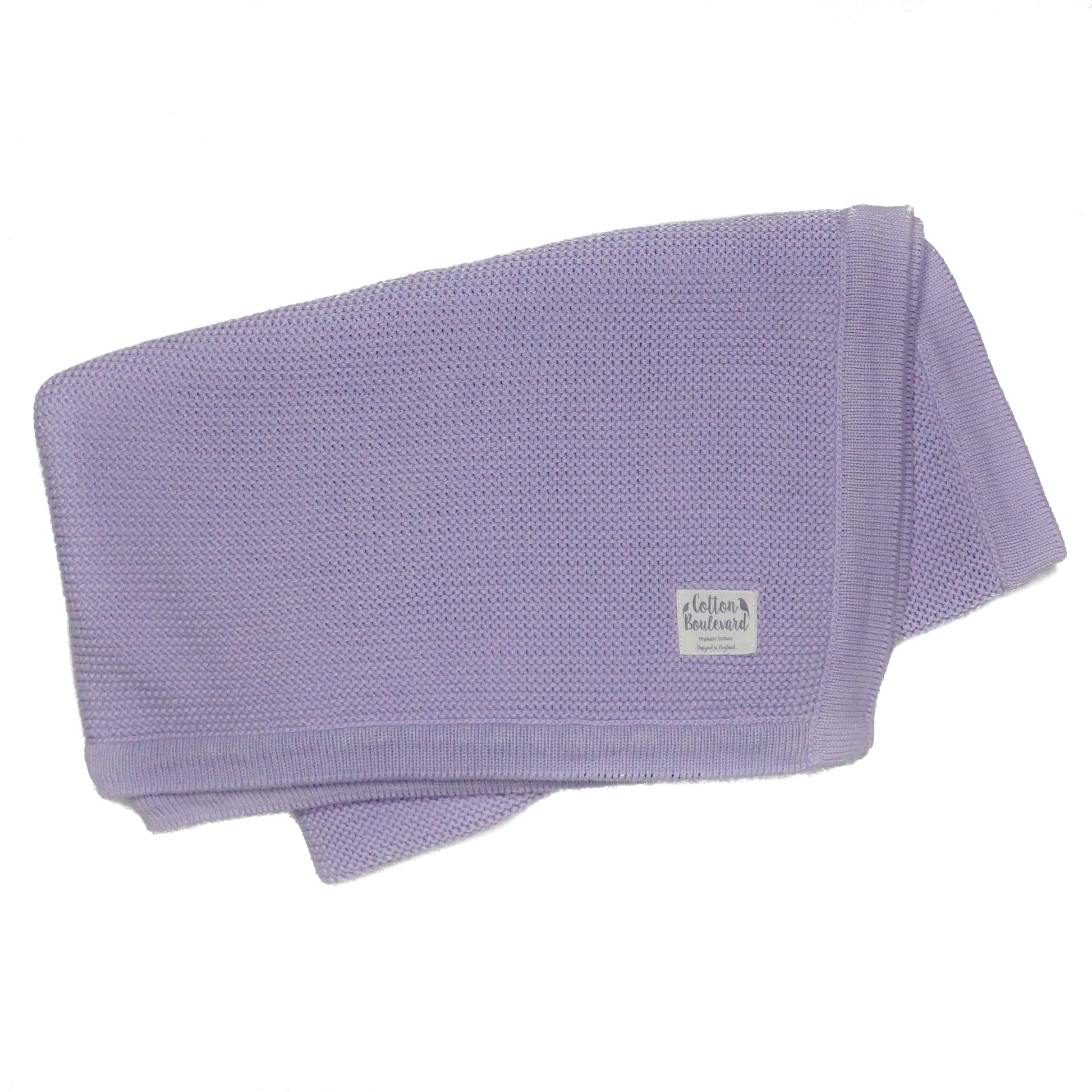 Organic Cotton Knitted Baby Blanket in Lavender 100cm x 80cm