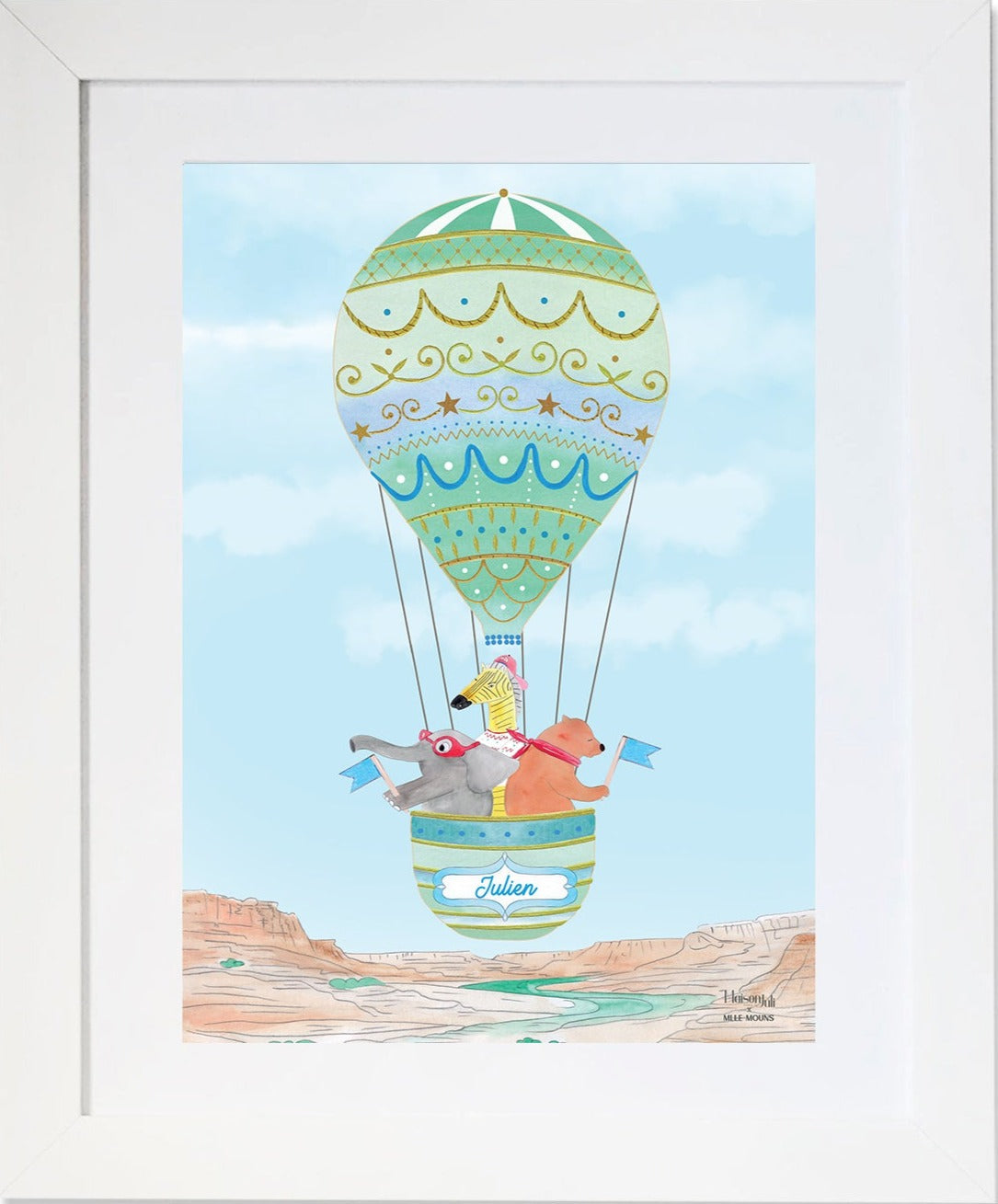 Personalised Hot Air Balloon over the Grand Canyon Artwork for Boys